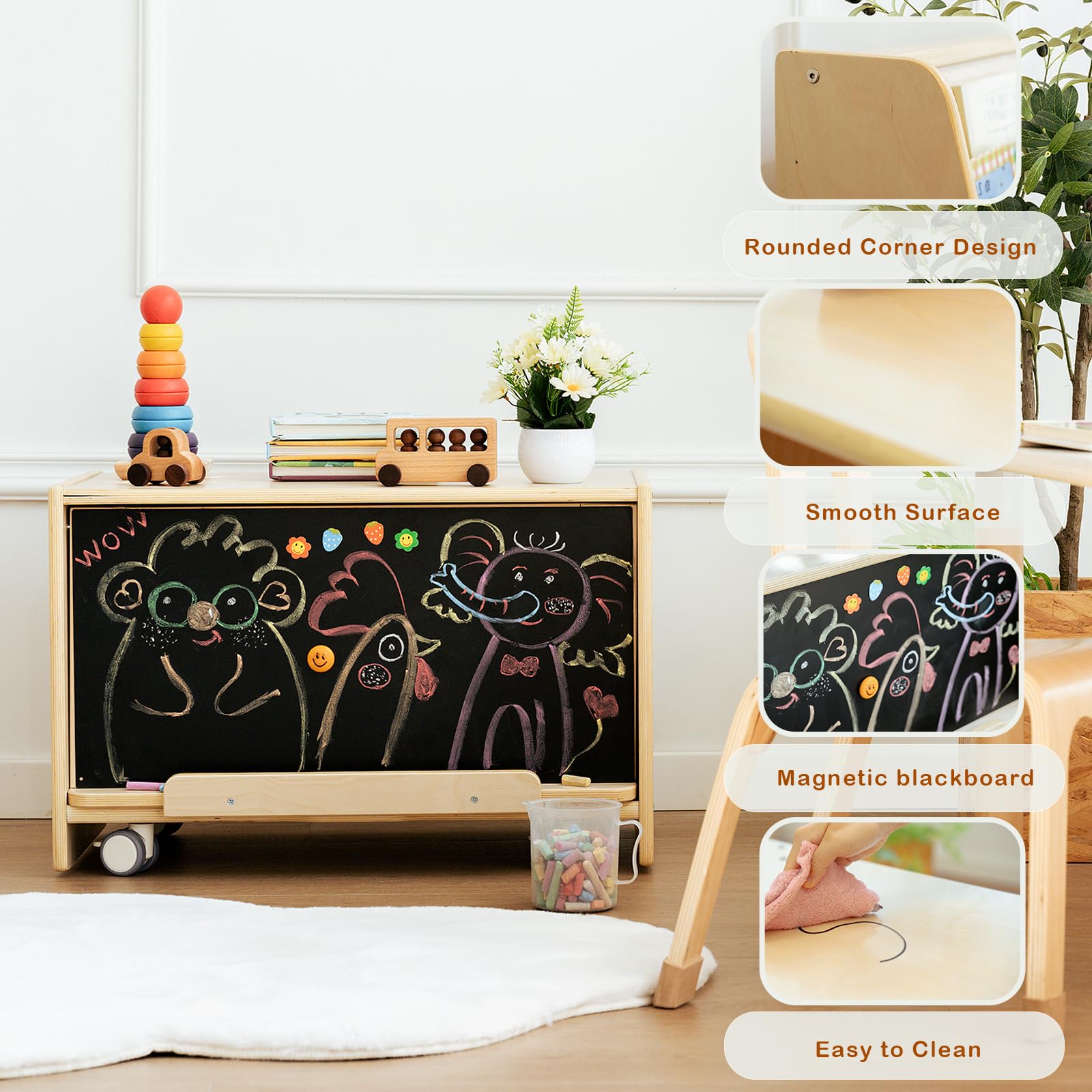 Wooden Toddler Art Easel with Storage