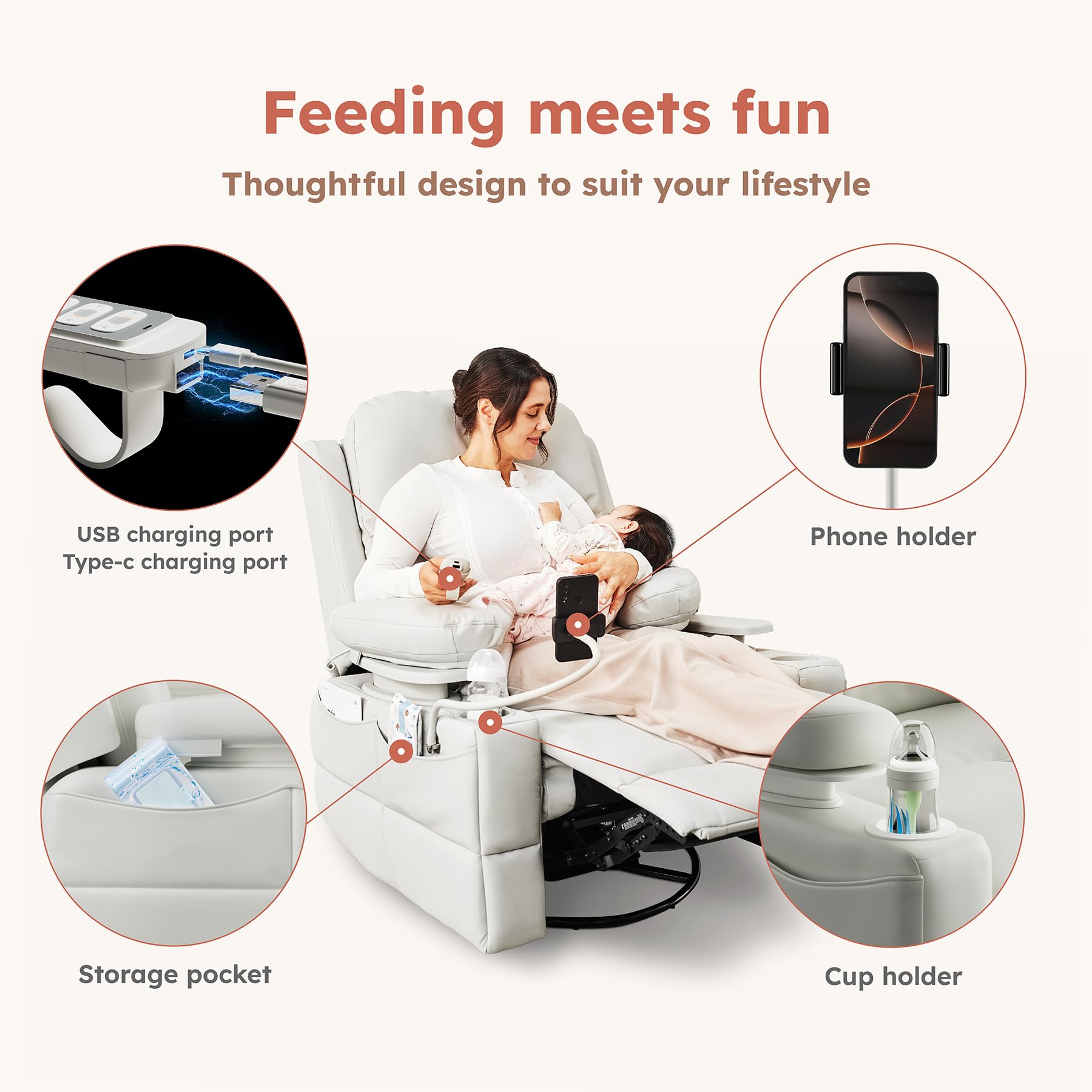 Electric Rocking Glider Recliner Chair for Nursery with Adjustable Armrests