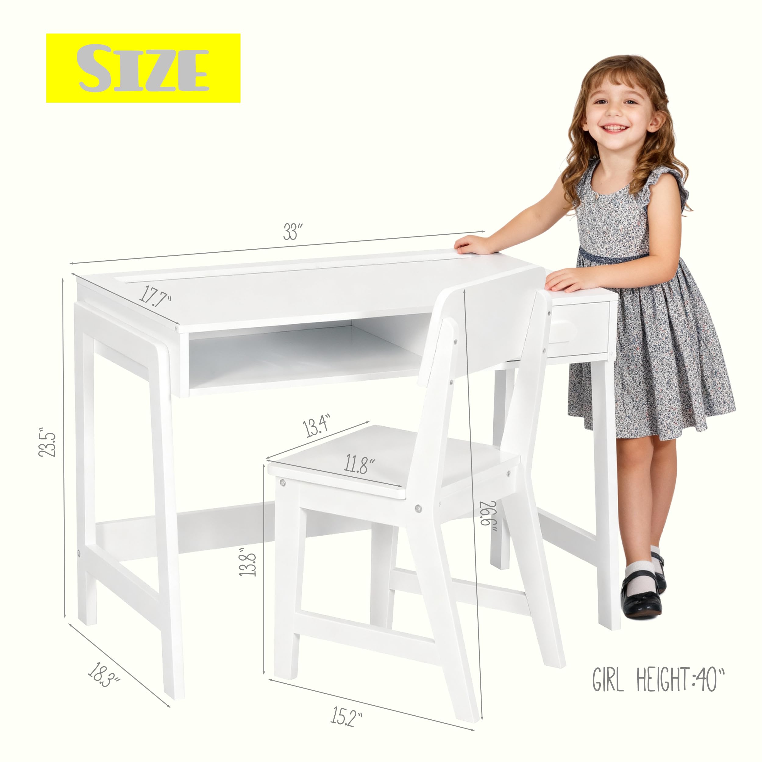 Kids Desk and Chair Set with Storage