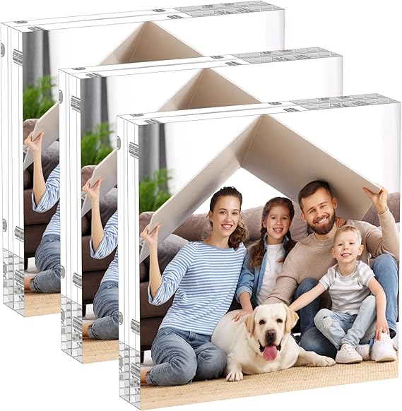 4x4 Acrylic Picture Frames 3 Pack, 20% Thicker Block