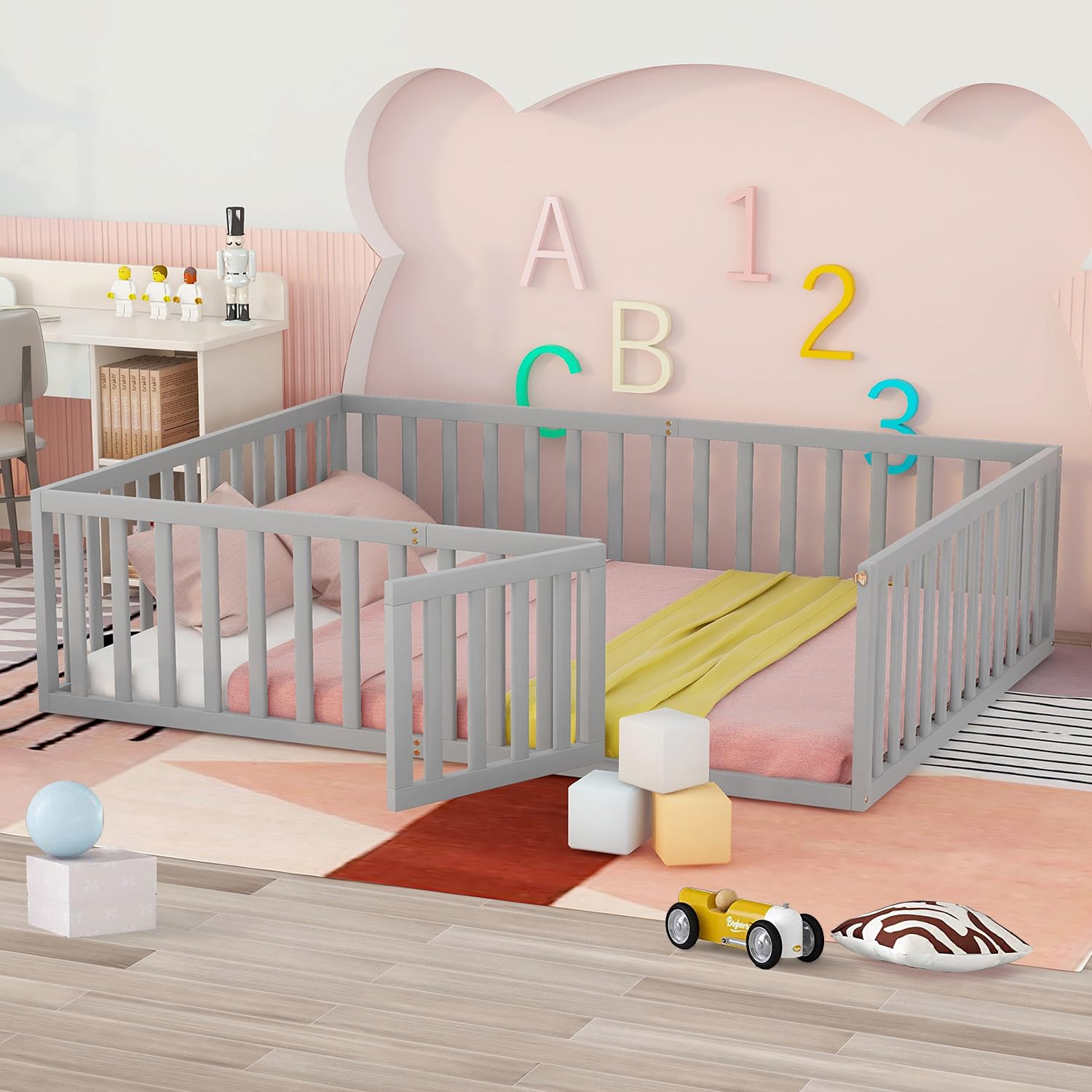 Montessori Floor Bed with Safety Guardrails Queen Size