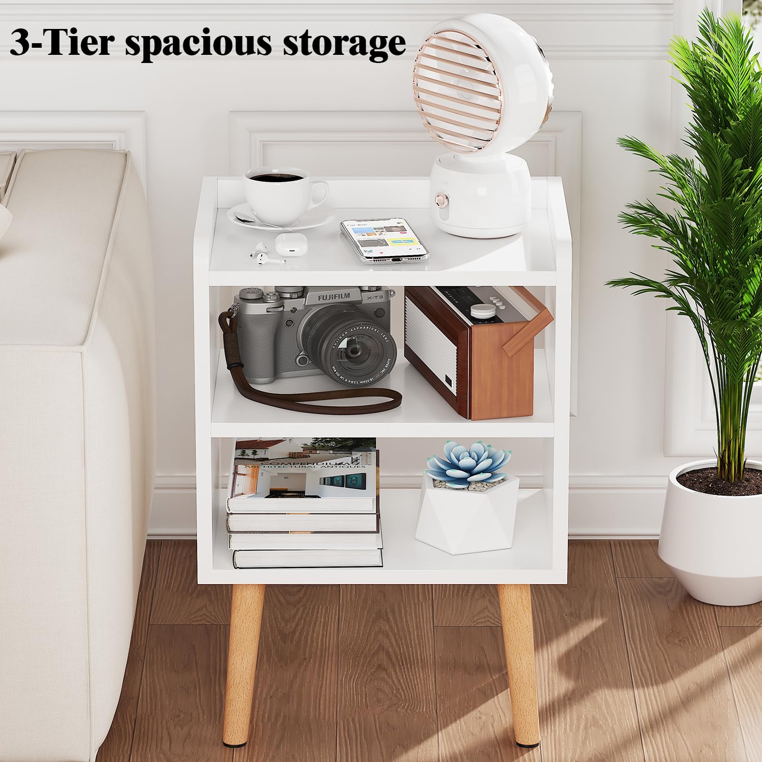 Mid-Century Modern Nightstand with Open Storage