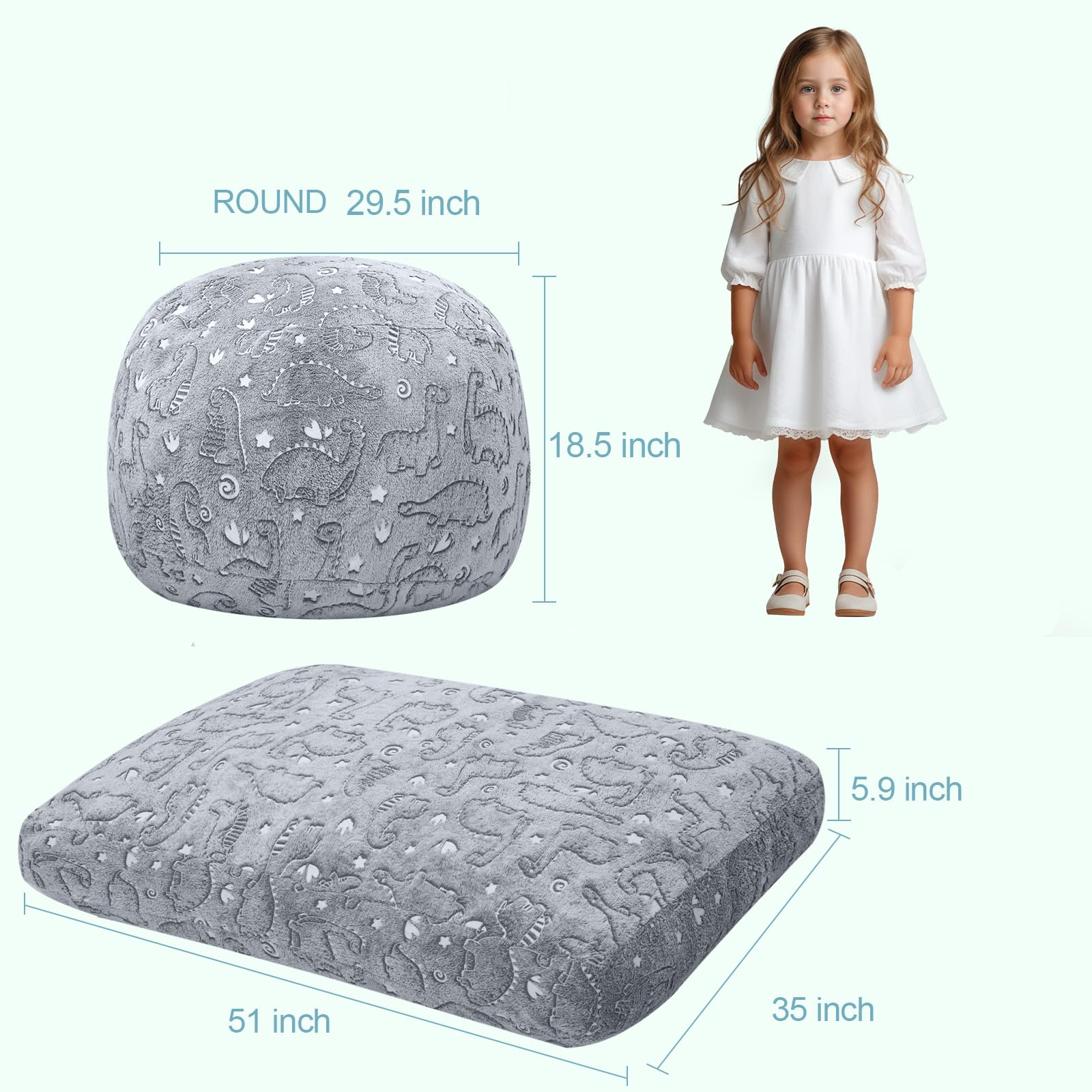 Convertible Dinosaur Bean Bag Chair for Kids