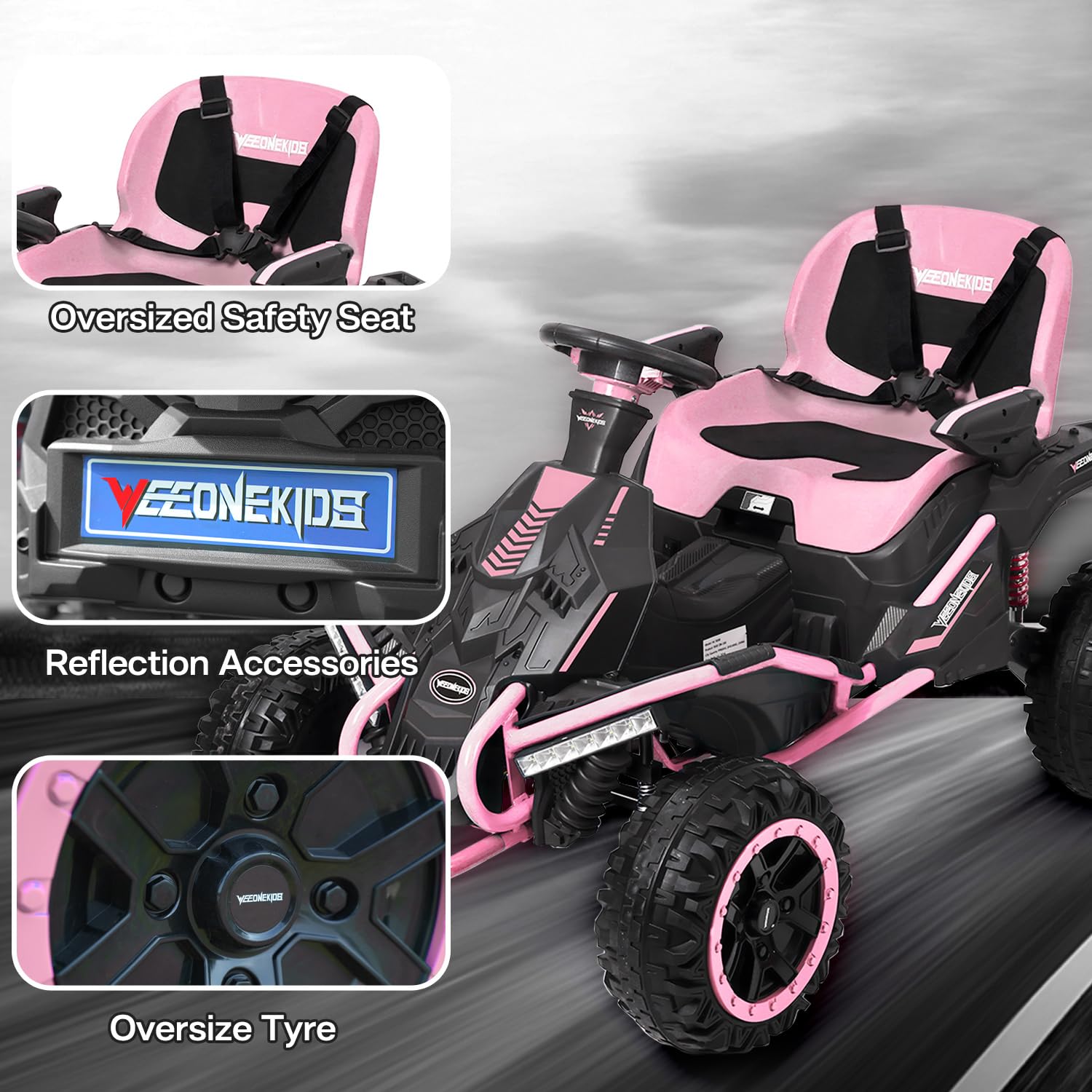 24V Ride on Toy for Big Kids, Kids' Electric Vehicles Outdoor Race Toy with 4 Strong Motors Total 300W Bluetooth Speaker and 24V 7AH Big Battery, Adjustable Seat, Electric Cars for Children 3-12