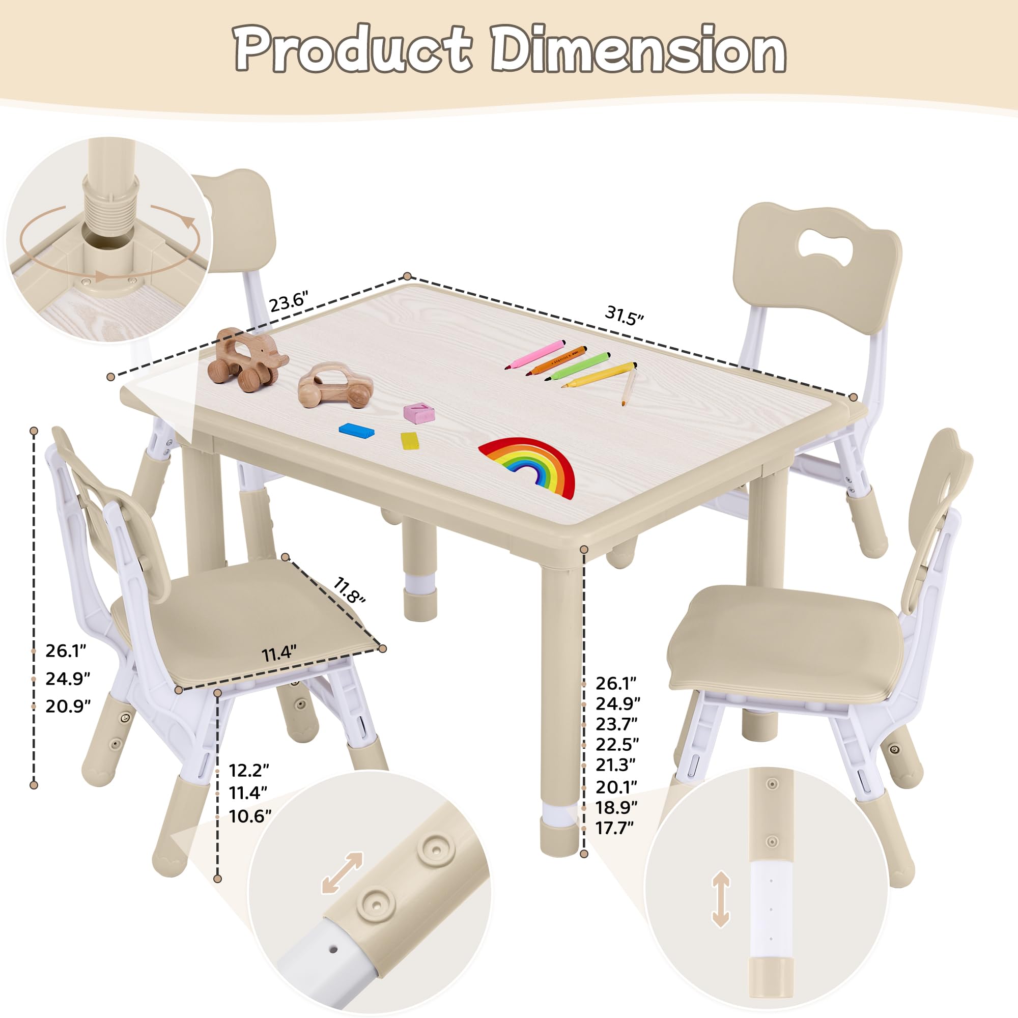 Height Adjustable Kids Table and Chair Set