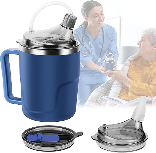Sippy Cup, 14oz Spill Proof Cup with Straw for Elderly, 3 in 1 Stainless Steel