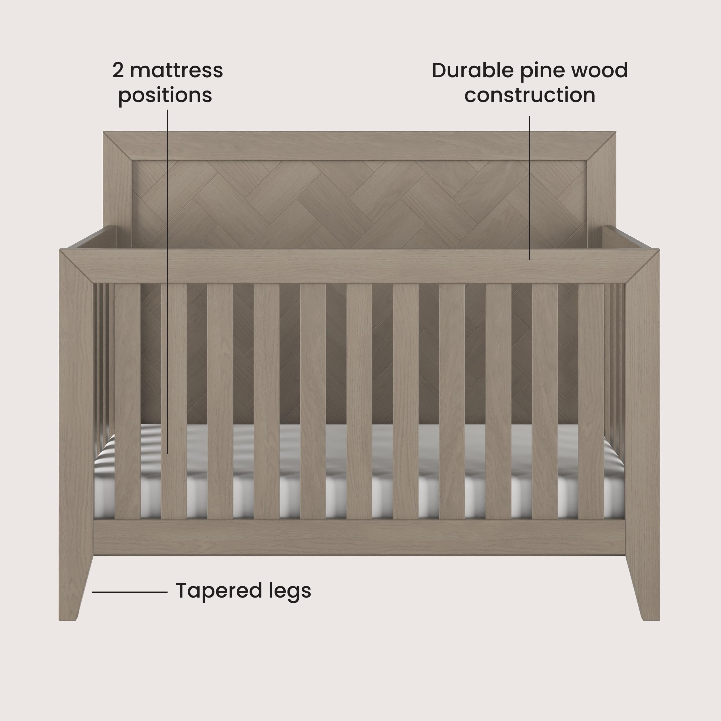4-in-1 Convertible Baby Crib with Adjustable Mattress Heights
