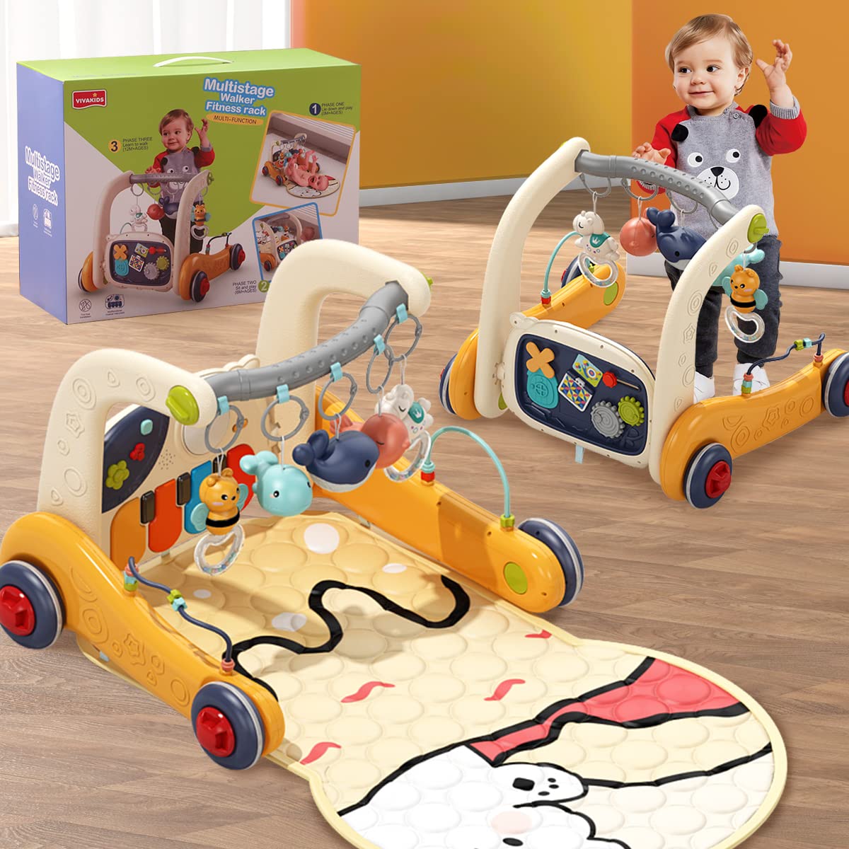 Baby Play Mat Gym,4-in-1 Baby Kick and Play Piano Tummy Time Mat Learning