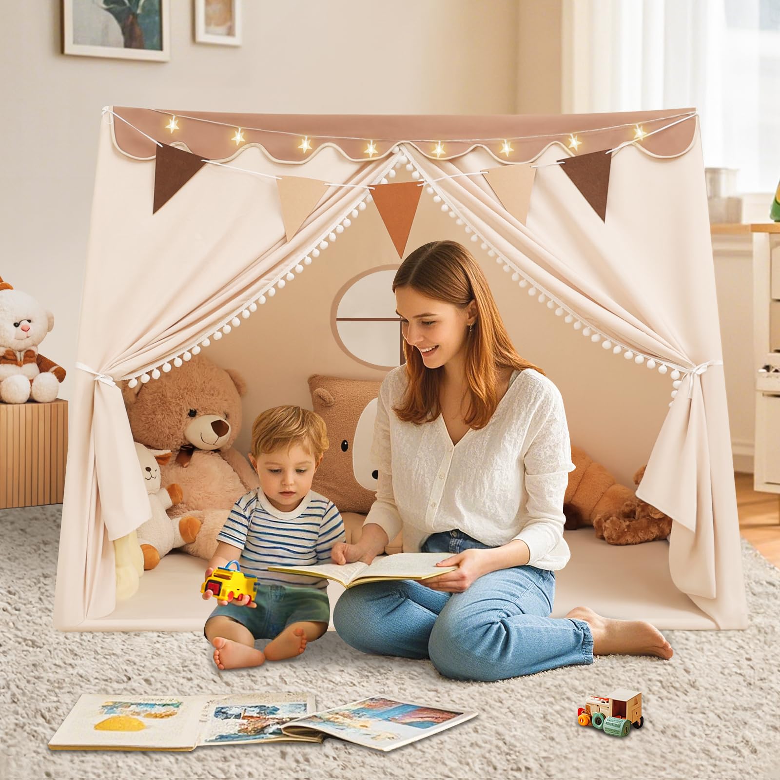 Tent Indoor with Star Lights and Flags - Play Tent for Kids Ages