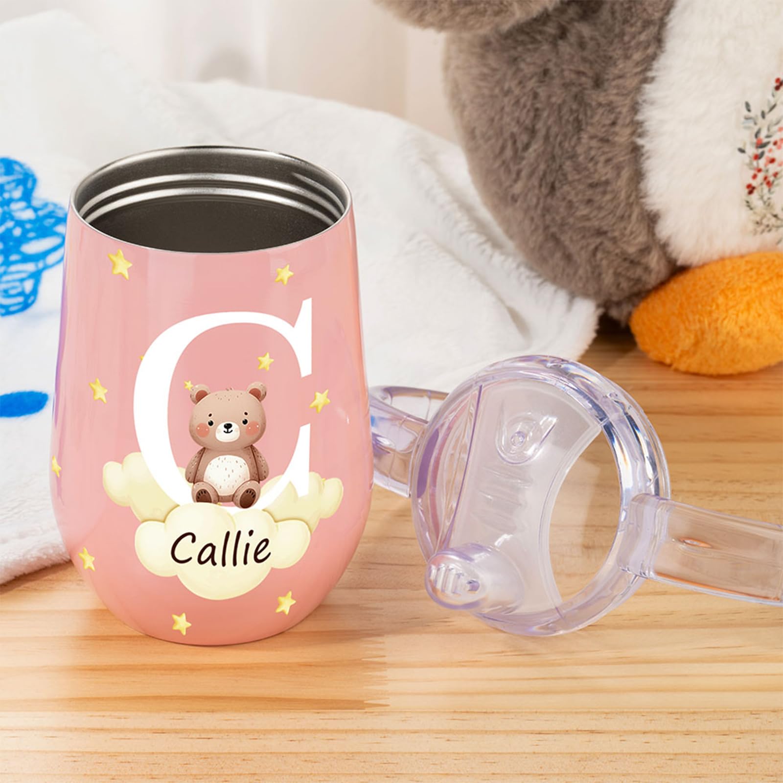 Personalized Stainless Steel Sippy Cup with Cute Forest Animals Design