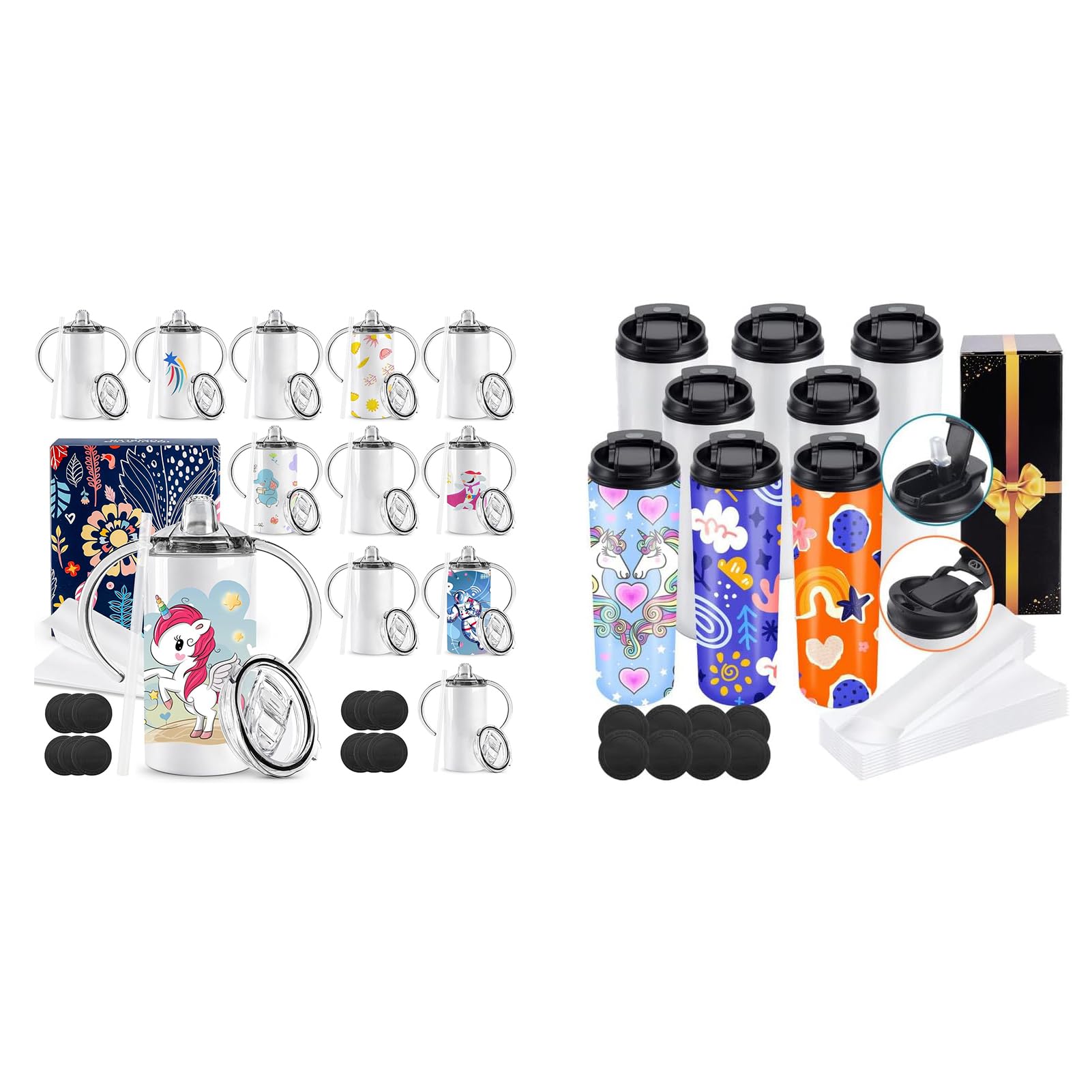 12 Pack 12 oz Sublimation Sippy Cups and 8 Pack 20 oz Sublimation Water Bottle