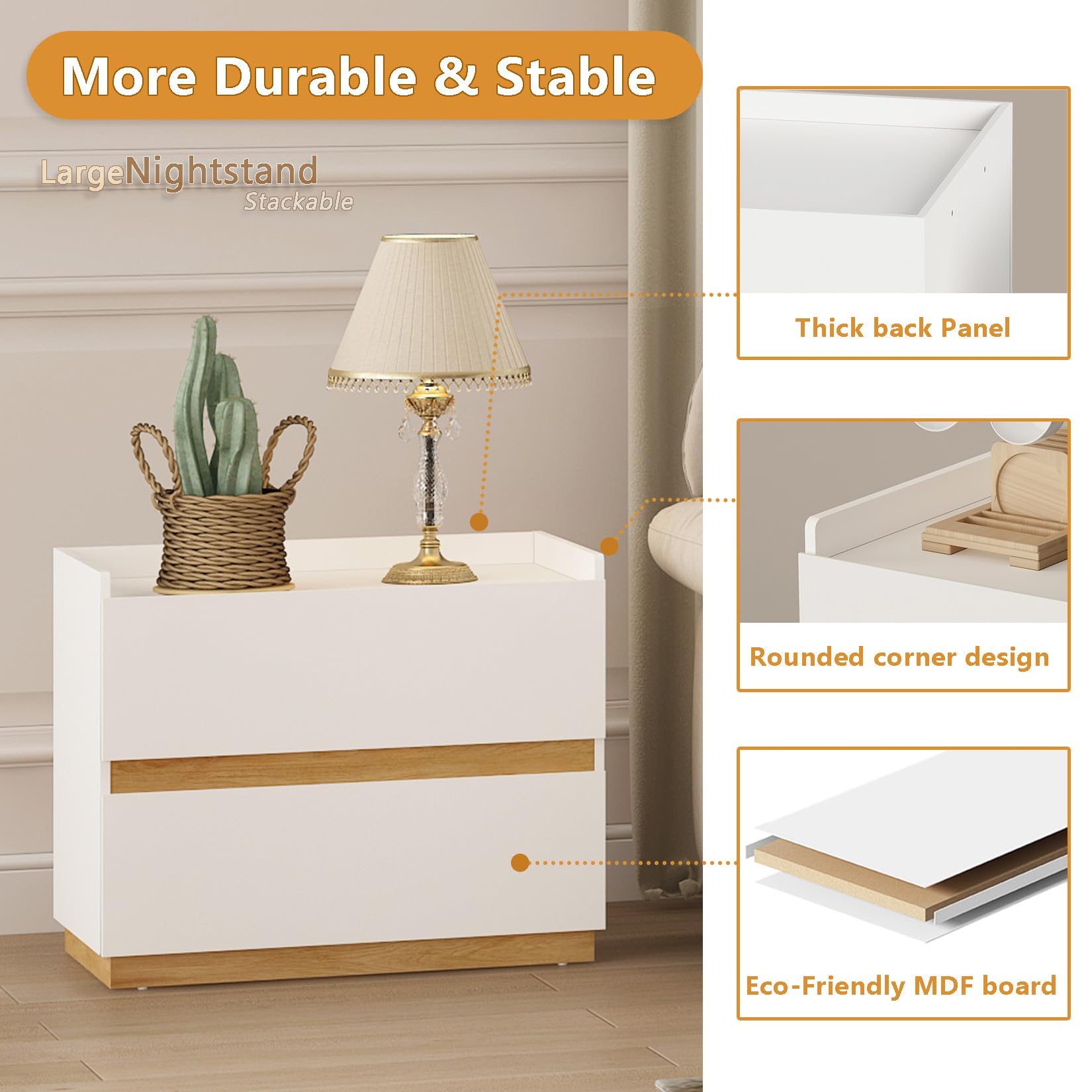 Large Modern Nightstand with Drawers 24x16x20