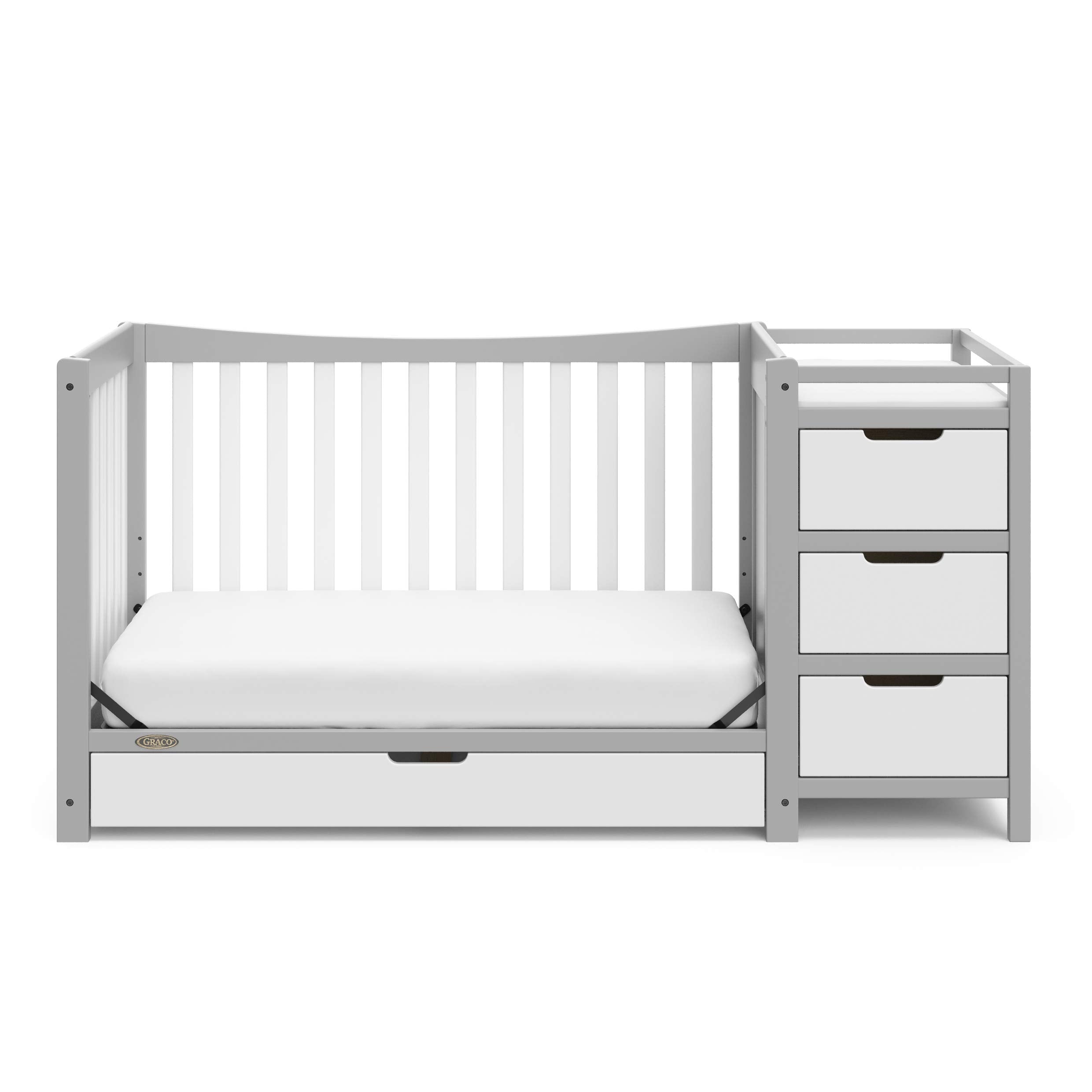 4-In-1 Convertible Crib & Changer With Drawer (Pebble Gray & White)