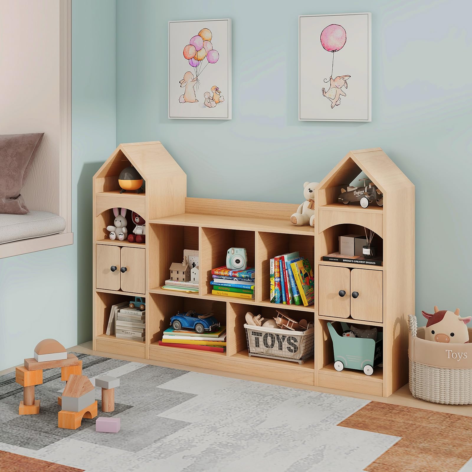 Kids Bookcase and Toy Storage Organizer, Children Bookshelf