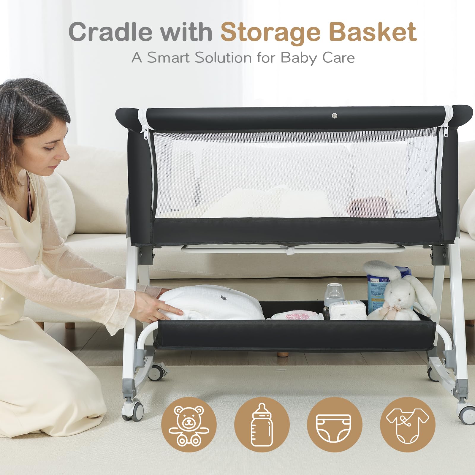 4-in-1 Bedside Bassinet with Adjustable Height