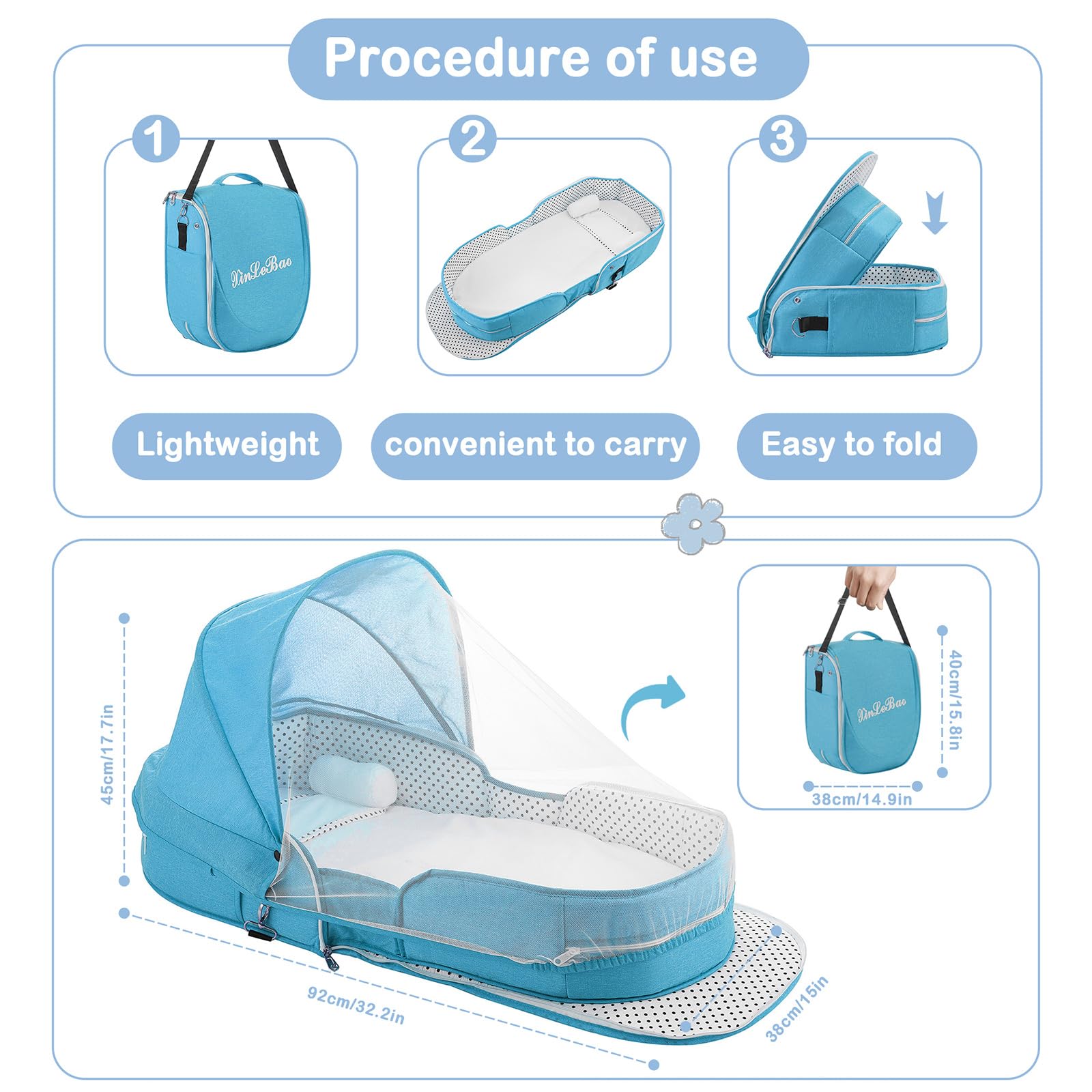 Portable Baby Travel Bassinet with Mosquito Net