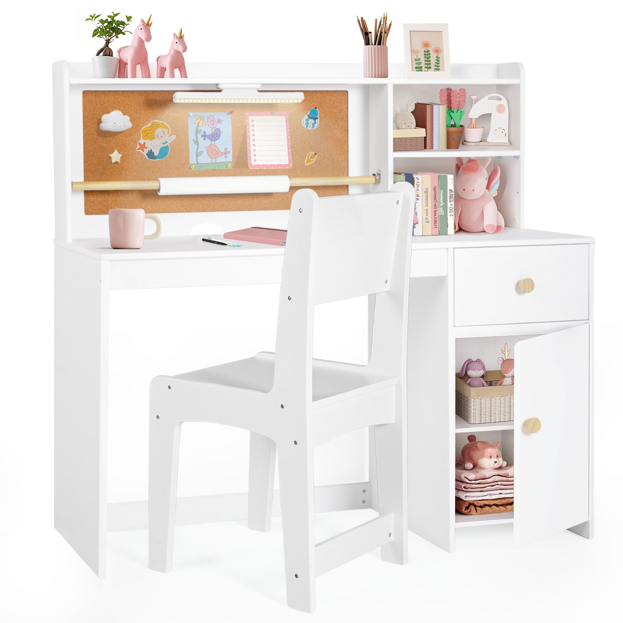 Kids Study Desk and Chair Set with Hutch and Storage