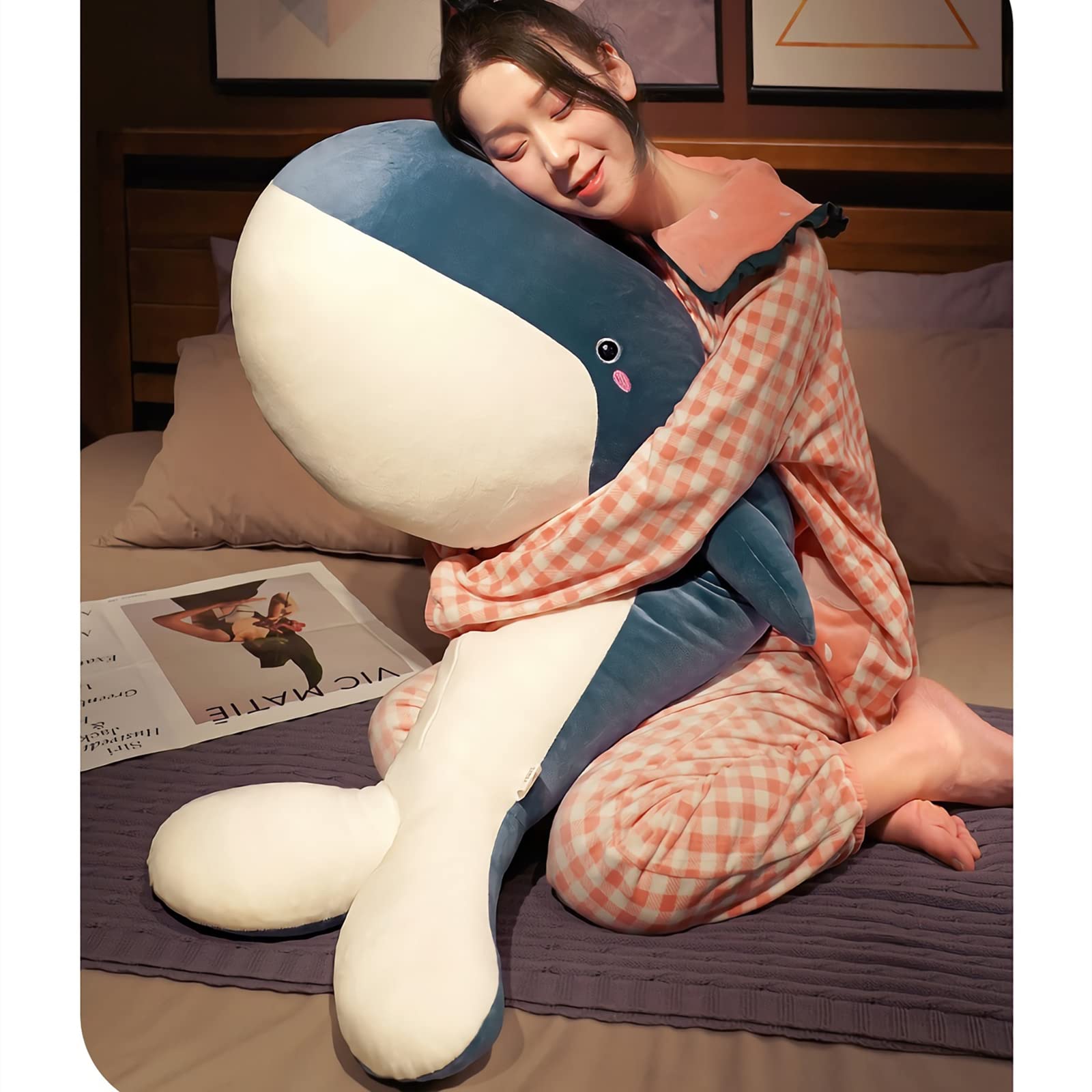 Whale Stuffed Animal Plush - Large Soft Whale Body Pillow, 47.2'