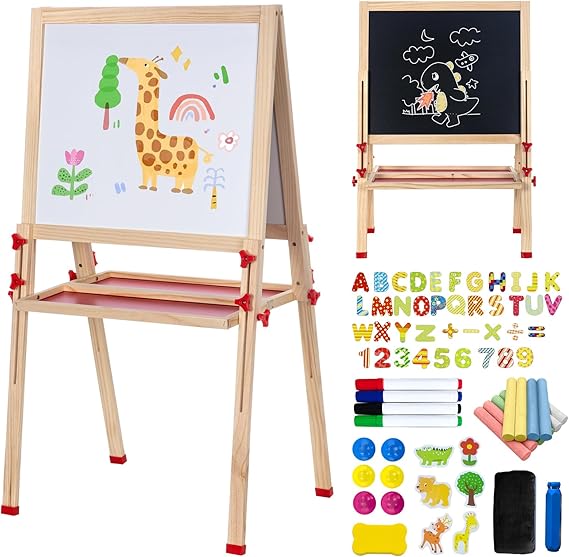 Foldable Kids Painting Easel Double Sided Chalkboard & Magnetic
