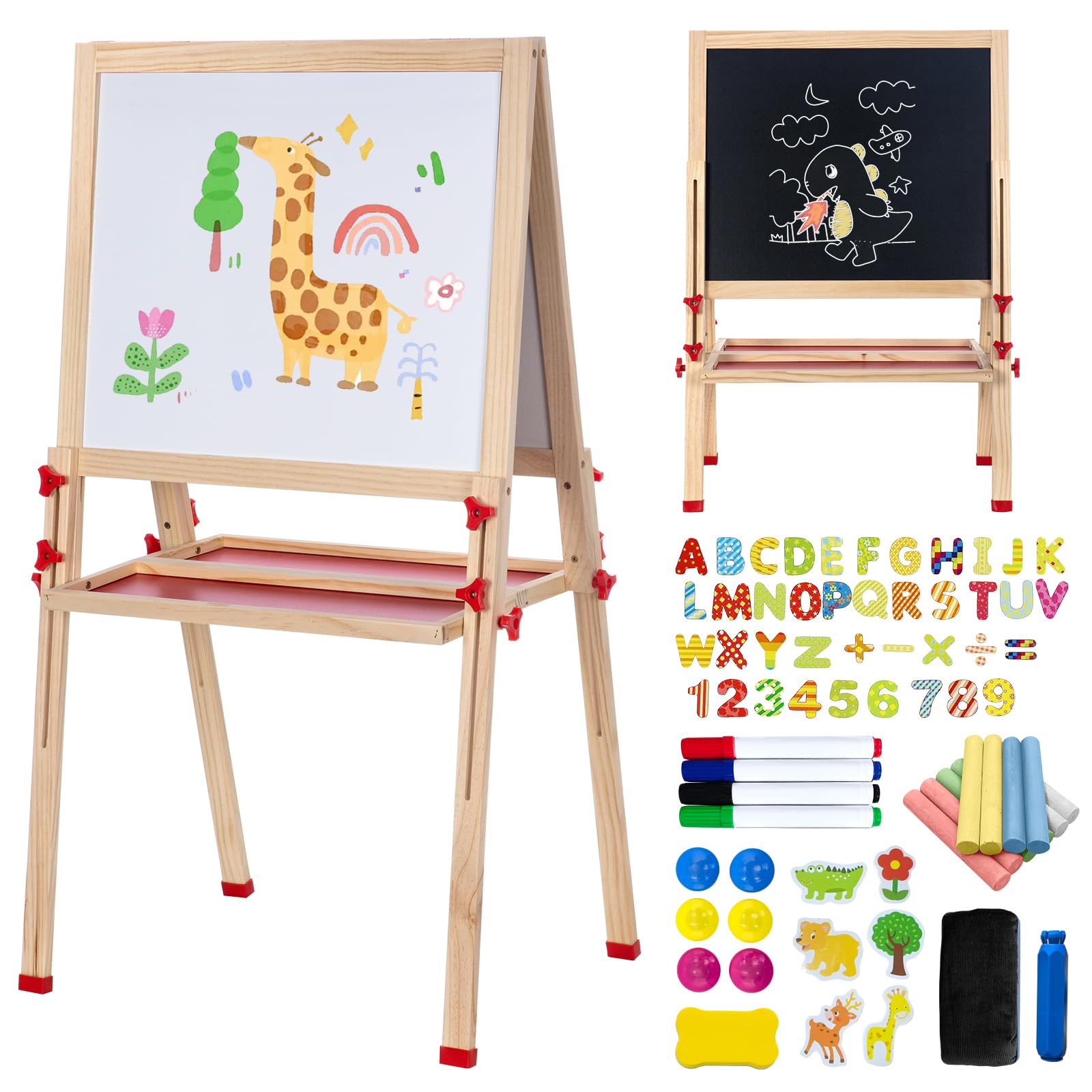 Foldable Kids Painting Easel Double Sided Chalkboard & Magnetic