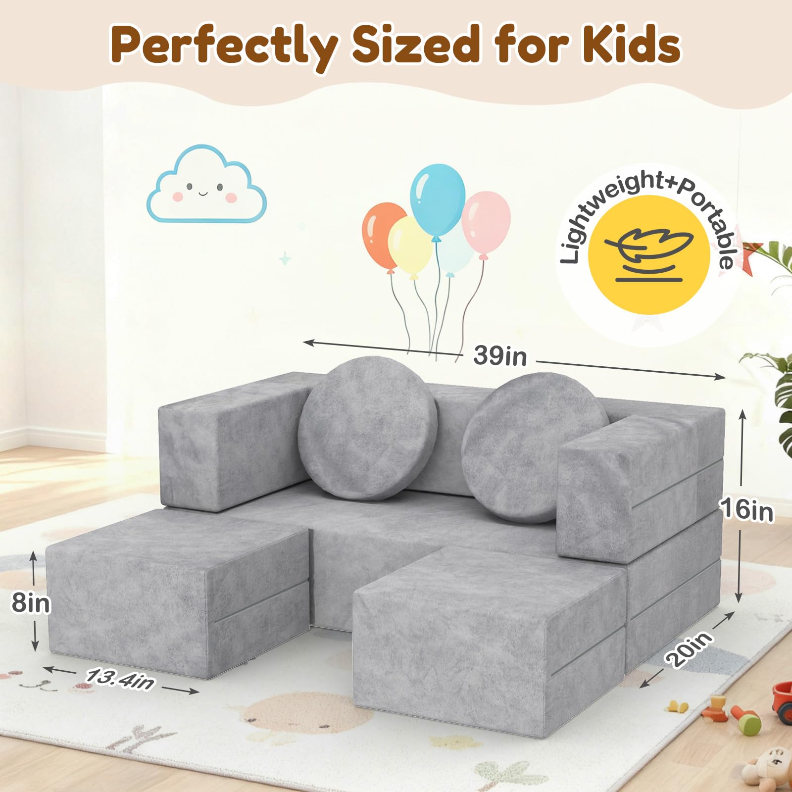 Modular Kids Play Couch 6-Piece Foam Set