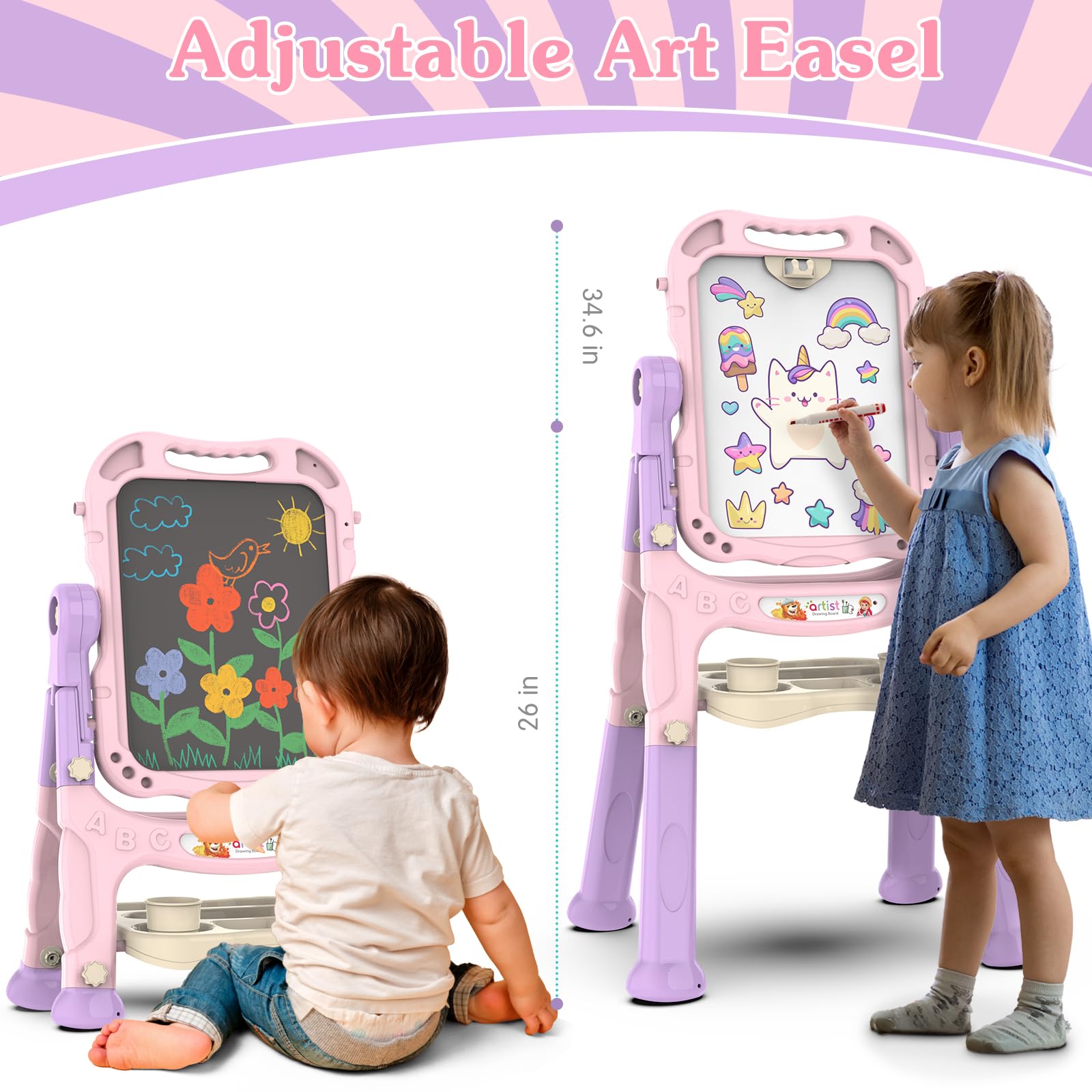 for Kids, Adjustable Standing Rotatable Double Sided Easel