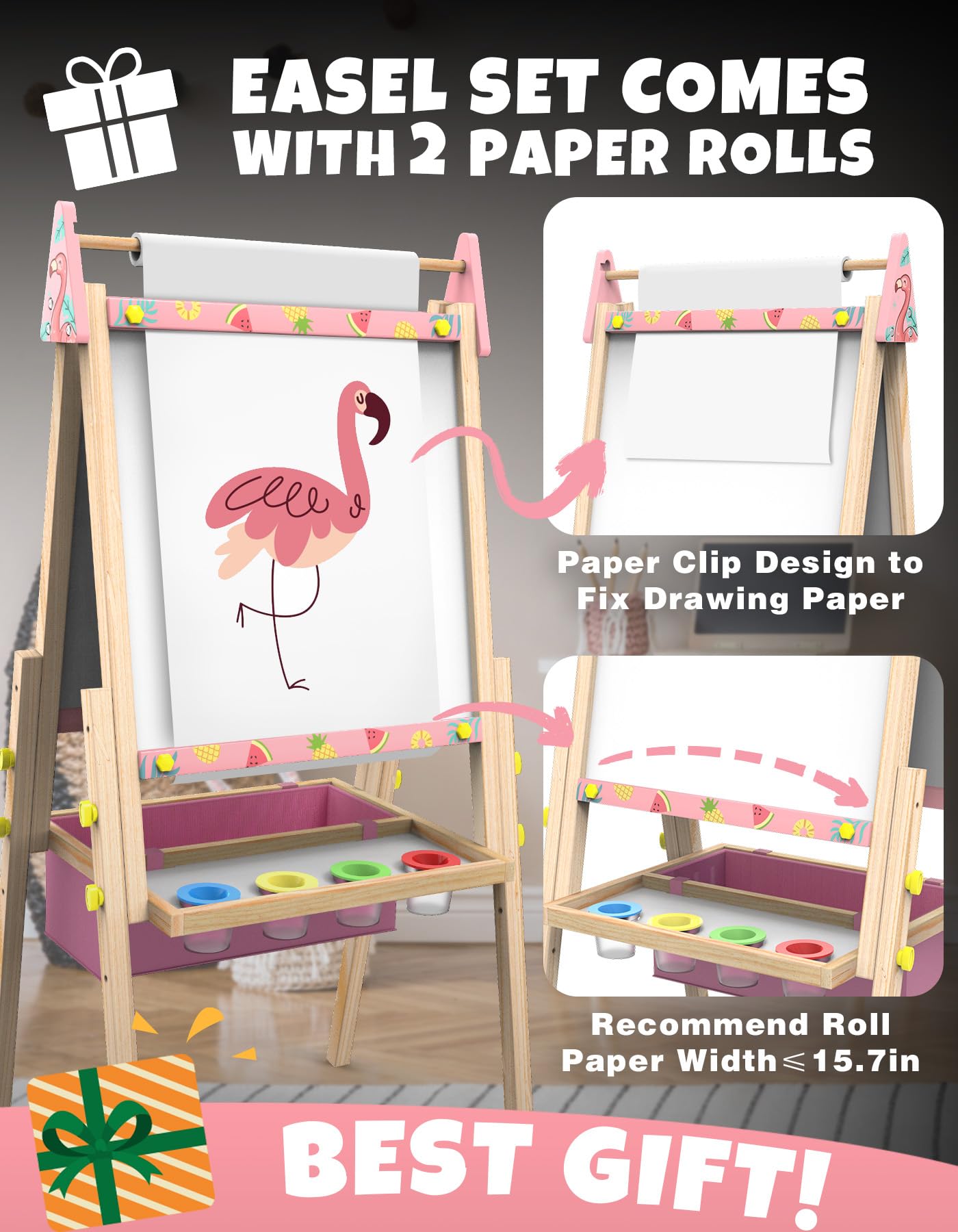 Joyooss Art Easel for Kids Easel for Toddlers,Adjustable Standing Wooden Easels Kids Whiteboard & Chalk Board Kids Dry Erase Board,Art Easel for Kids Easel for Toddlers 2-4 Years