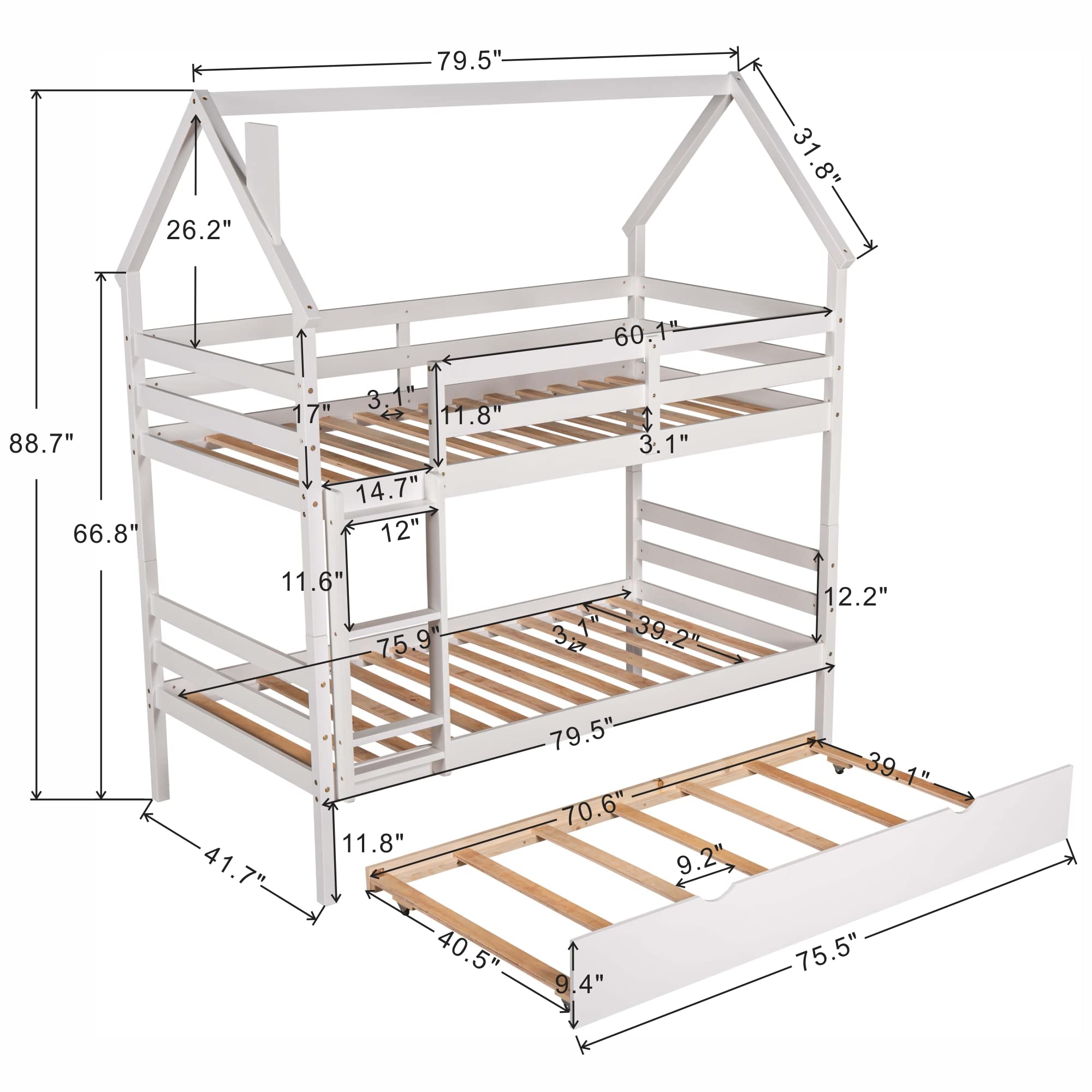 Twin Over Twin Bunk Bed with Trundle