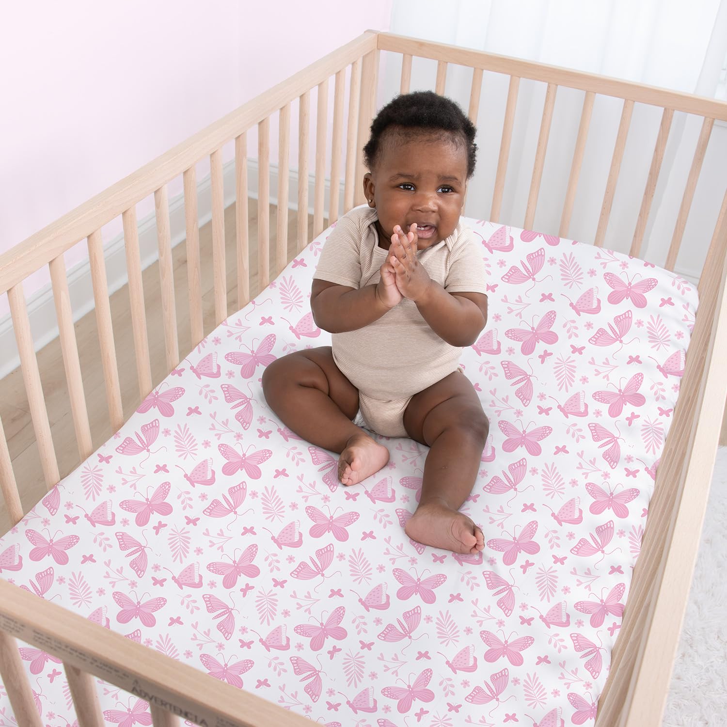 Butterfly Fitted Crib Sheets for Baby Girls - 4 Pack Pink Nursery Bedding