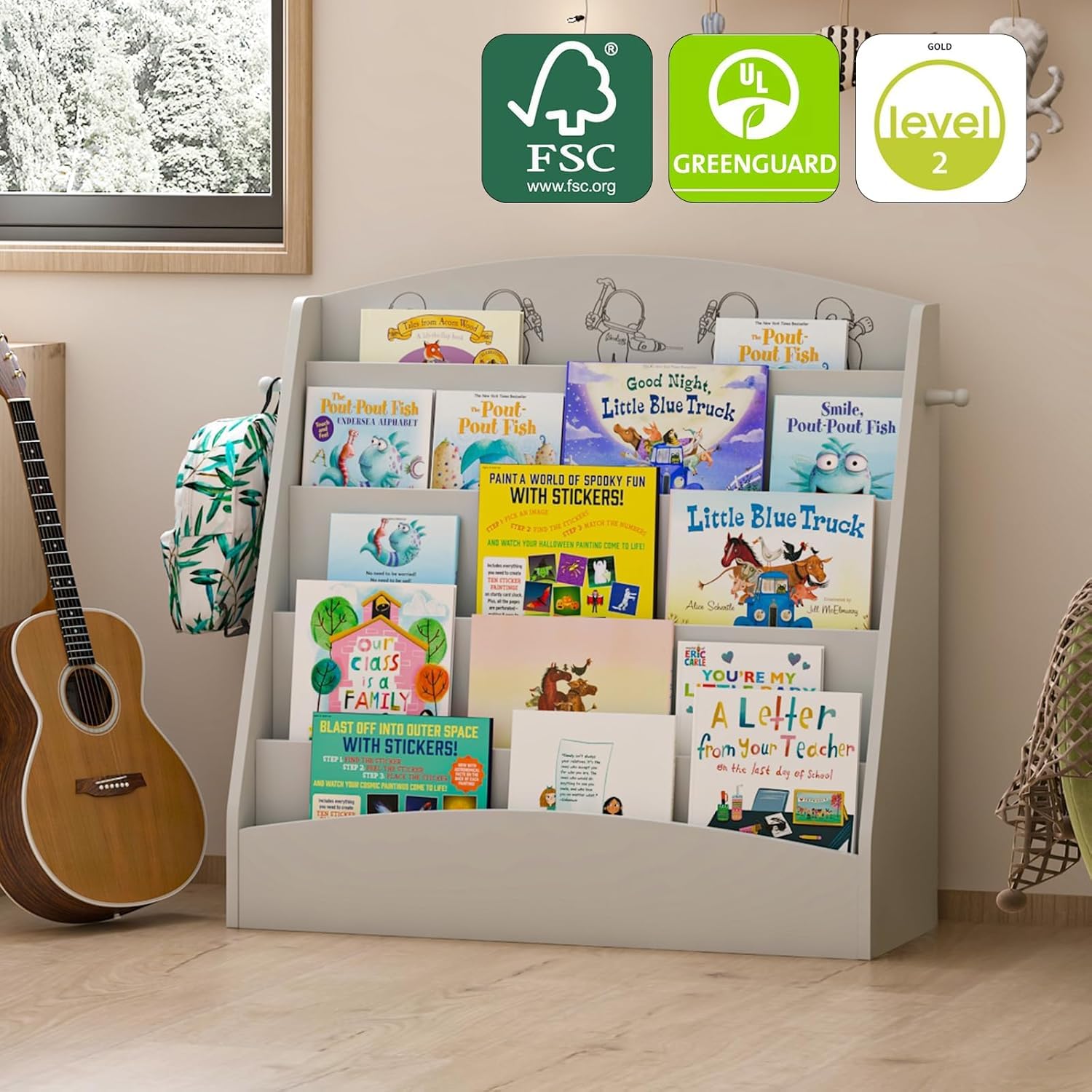 5-Tier Kids Bookshelf Montessori Toddler Book Rack