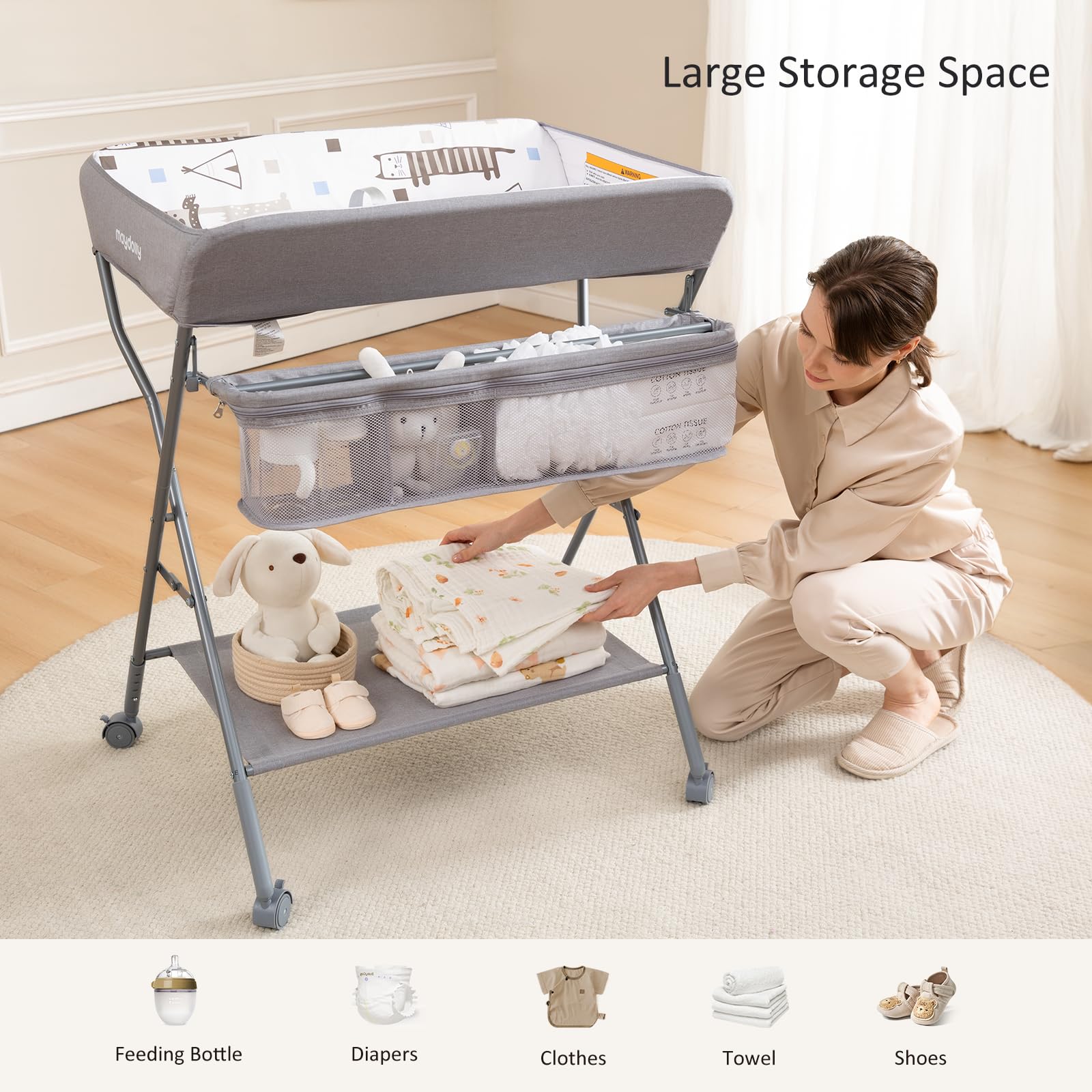 Adjustable Height Baby Changing Table with Wheels