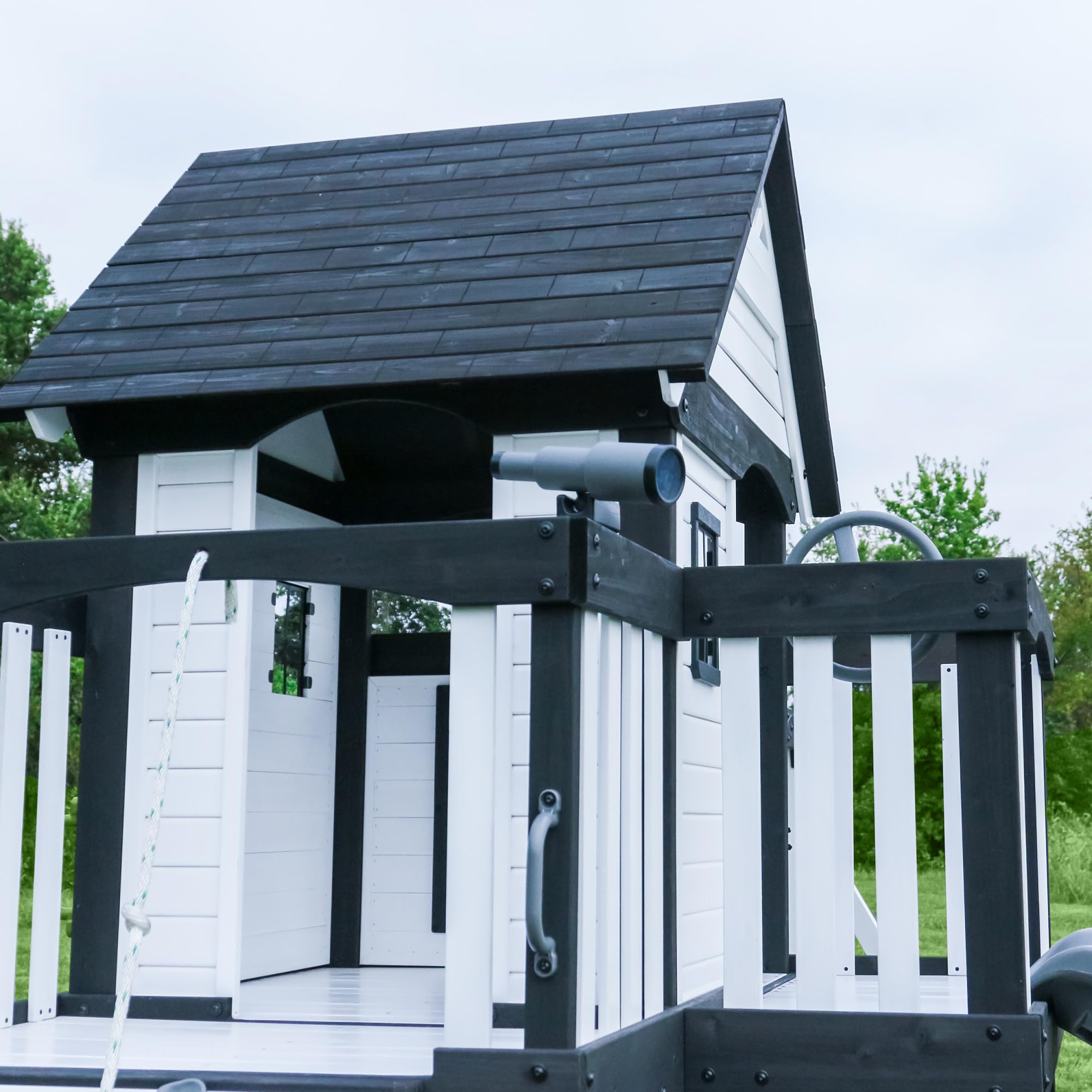 Cedar Wood Swing Set with Clubhouse and Wave Slide