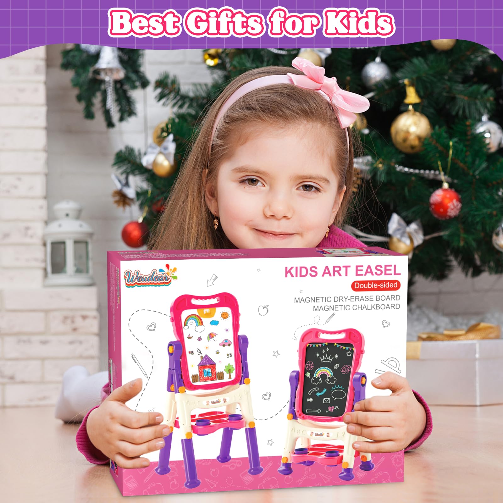 Easel for Kids,Toddler Toys for 2 3 4 5 Year Old Girl Gifts,Toddler Easel Toys Ages for 2-4, Double Sided Magnetic Kid Art Easel,Dry Erase Drawing Painting Learning Toys for 2 3 4 5 Girl Birthday Gift