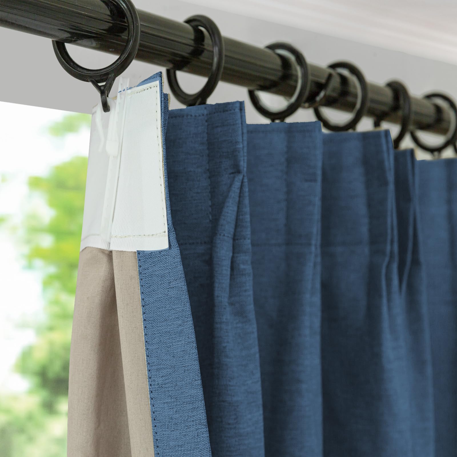 Navy Blue Blackout Panels 84 inches Long, Pinch Pleated Faux Linen