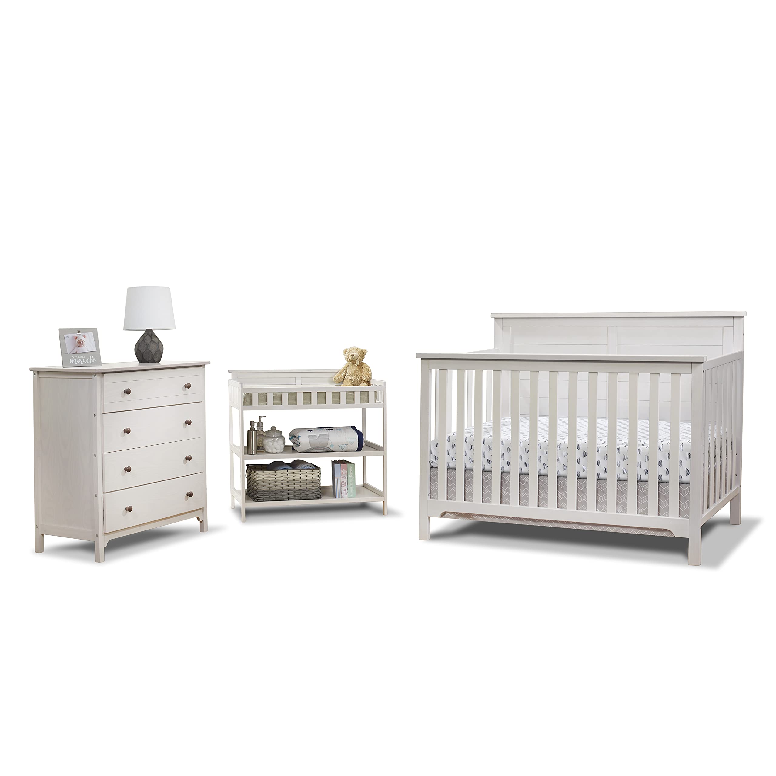 Furniture Farmhouse 3-Piece Nursery Set with 4-in-1 Convertible Crib, 4-Drawer Dresser