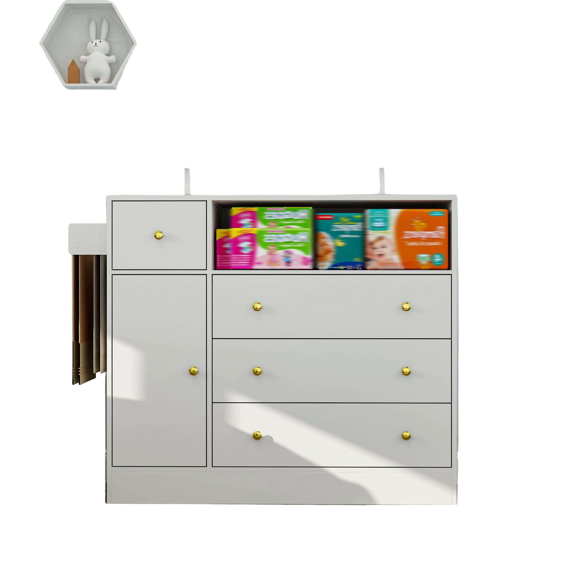 Nursery Dresser with Diaper Changing Tray & Towel Racks