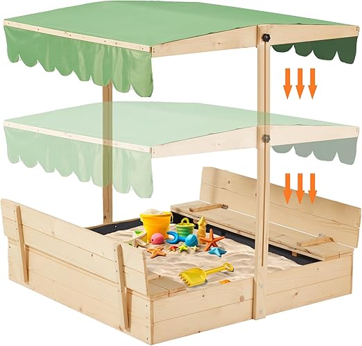 Sandbox with Lid,Kids Sandbox with Cover Outdoor,Wooden Sand Box