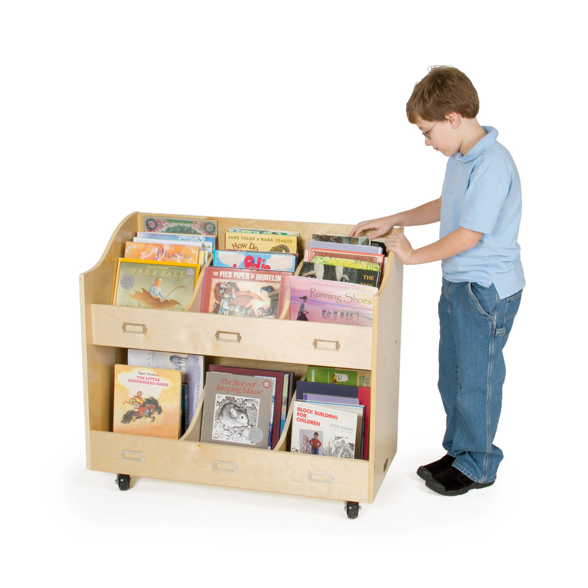 Mobile Book Organizer with Casters and Labels
