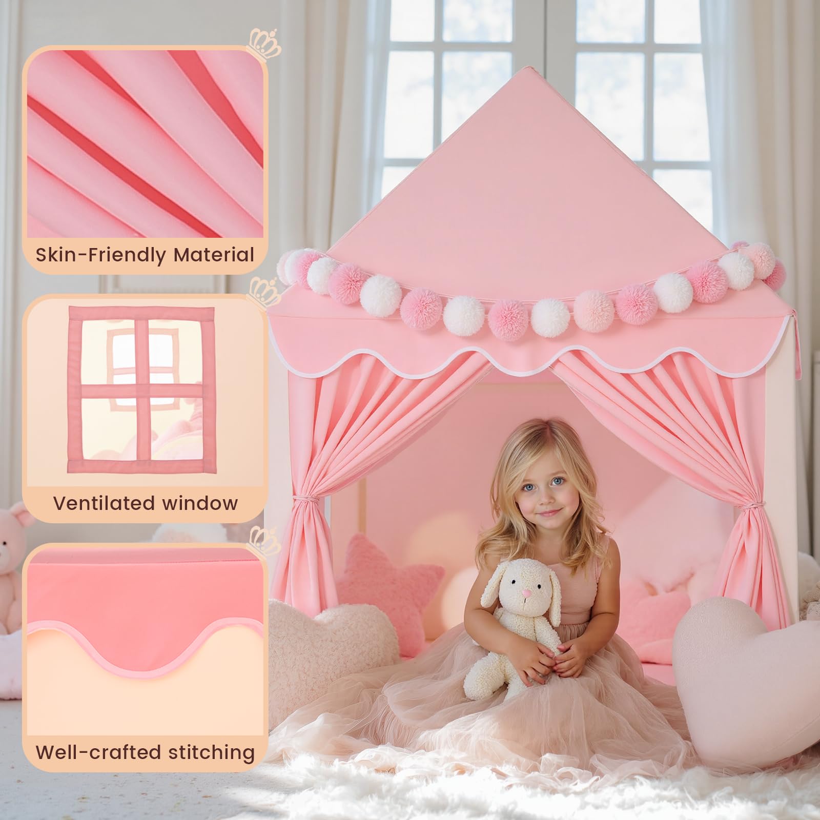 Large Pink Princess Castle Play Tent for Girls