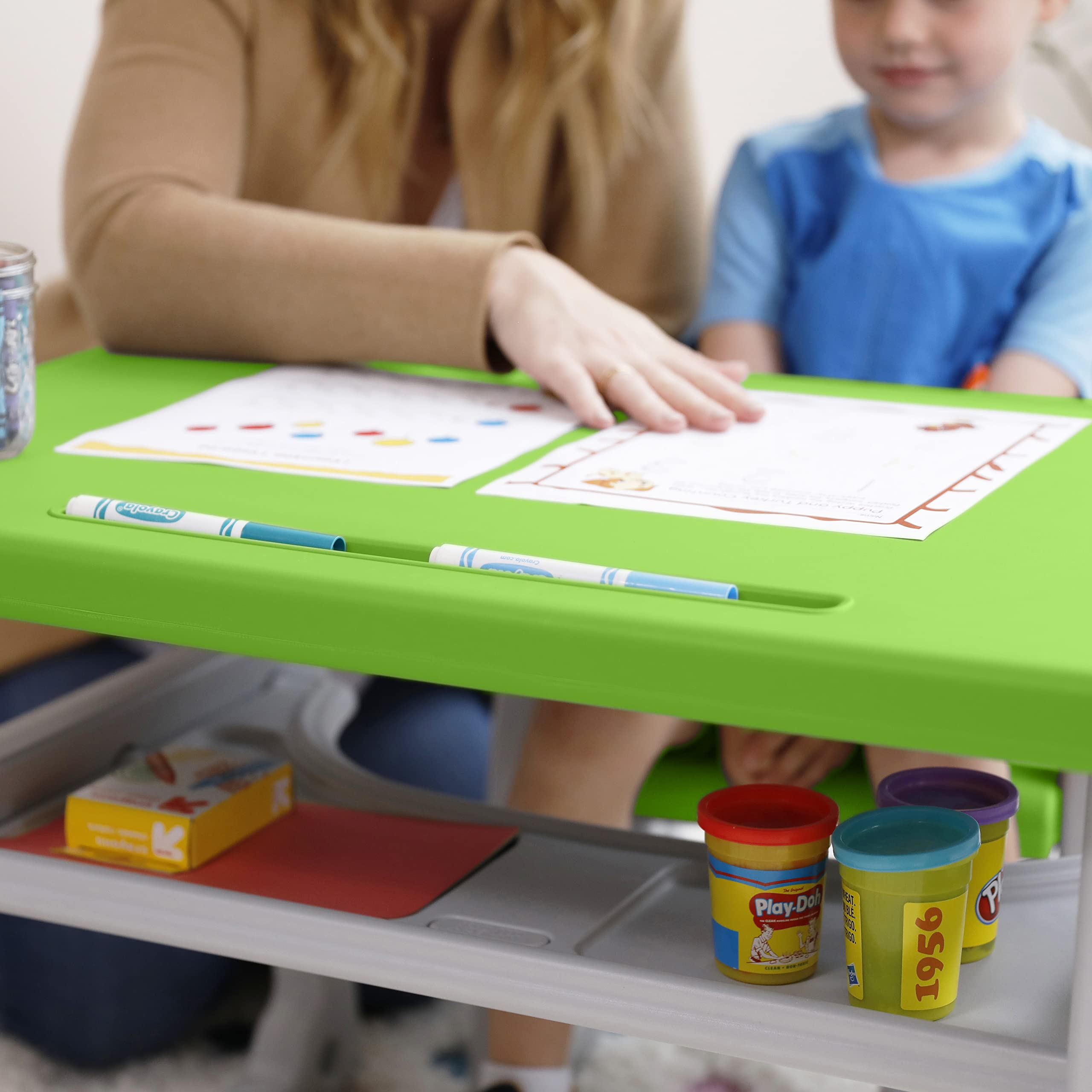 Toddler Desk and Chair Set with Storage Shelf