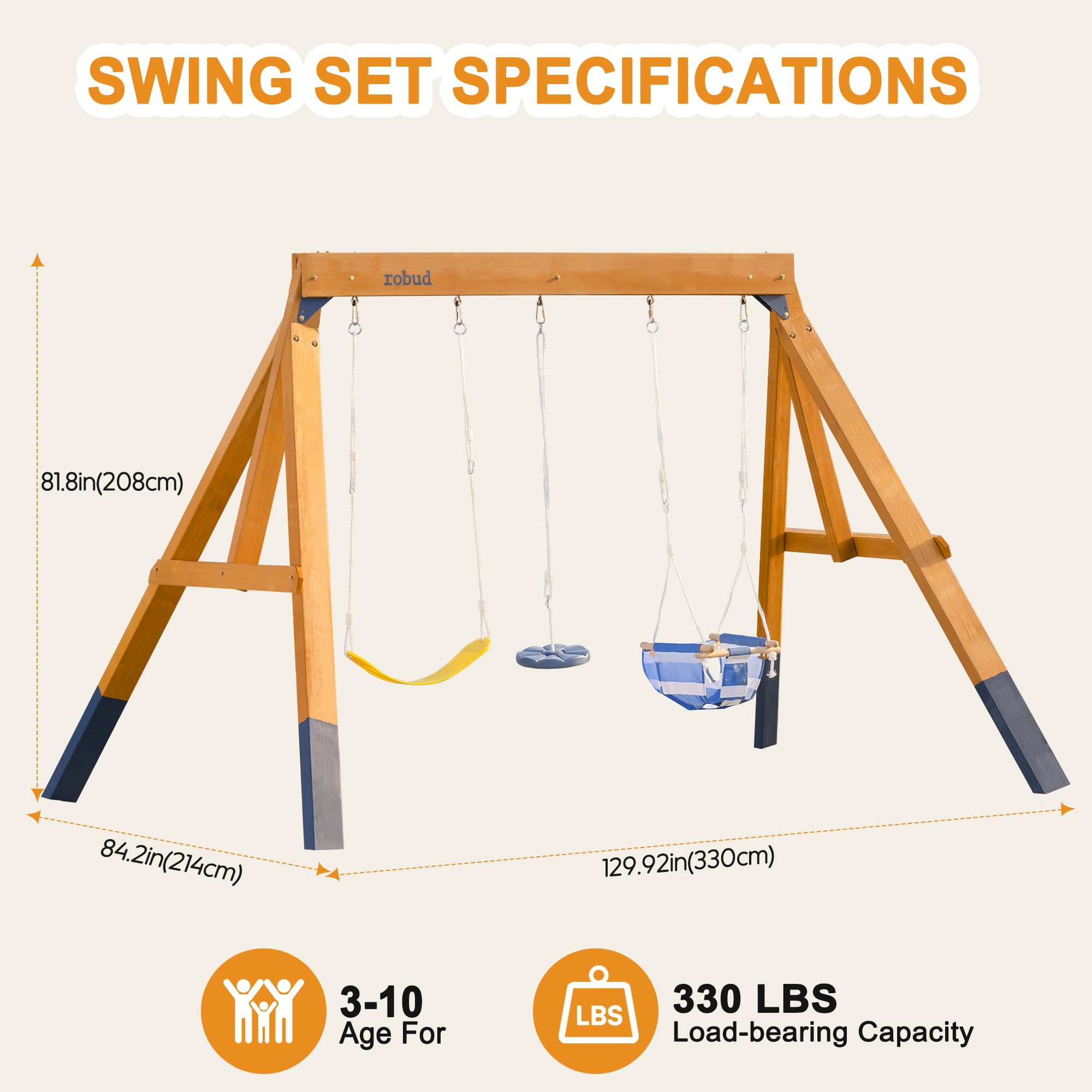 3-in-1 Wooden Swing Set for Backyard