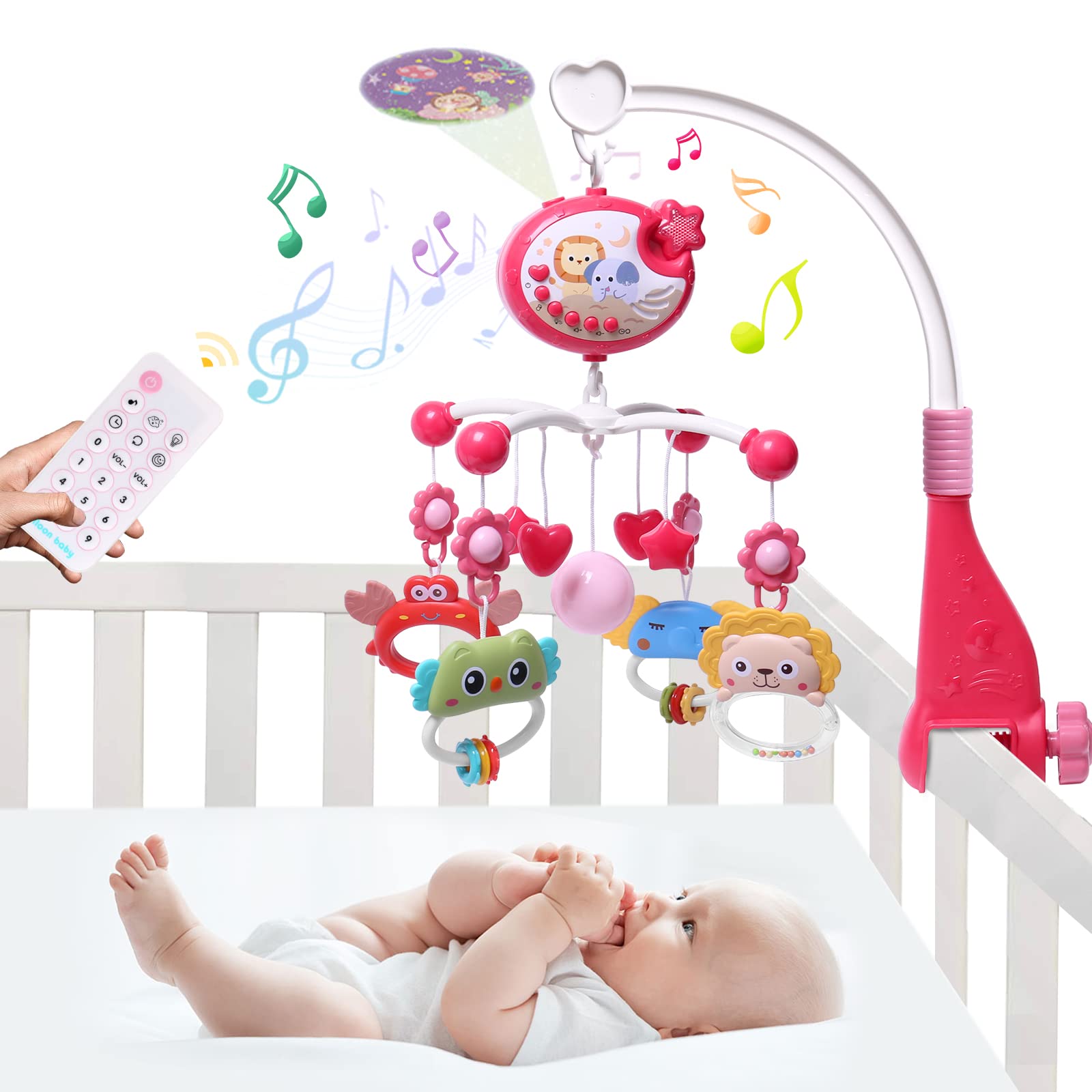 Baby Mobile for Crib with Crib Toys Music and Lights for Pack and Paly Crib Musical