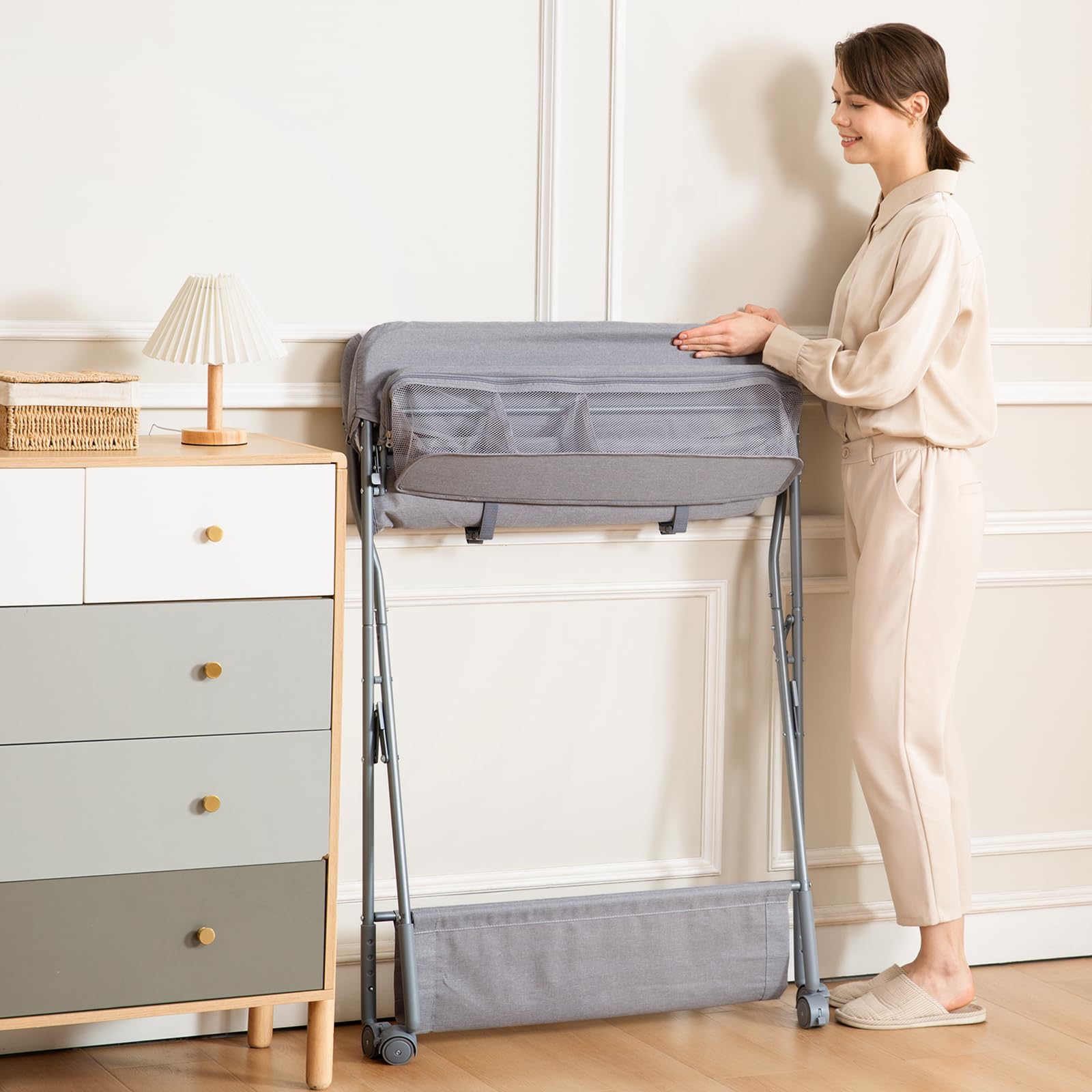 Adjustable Height Baby Changing Table with Wheels
