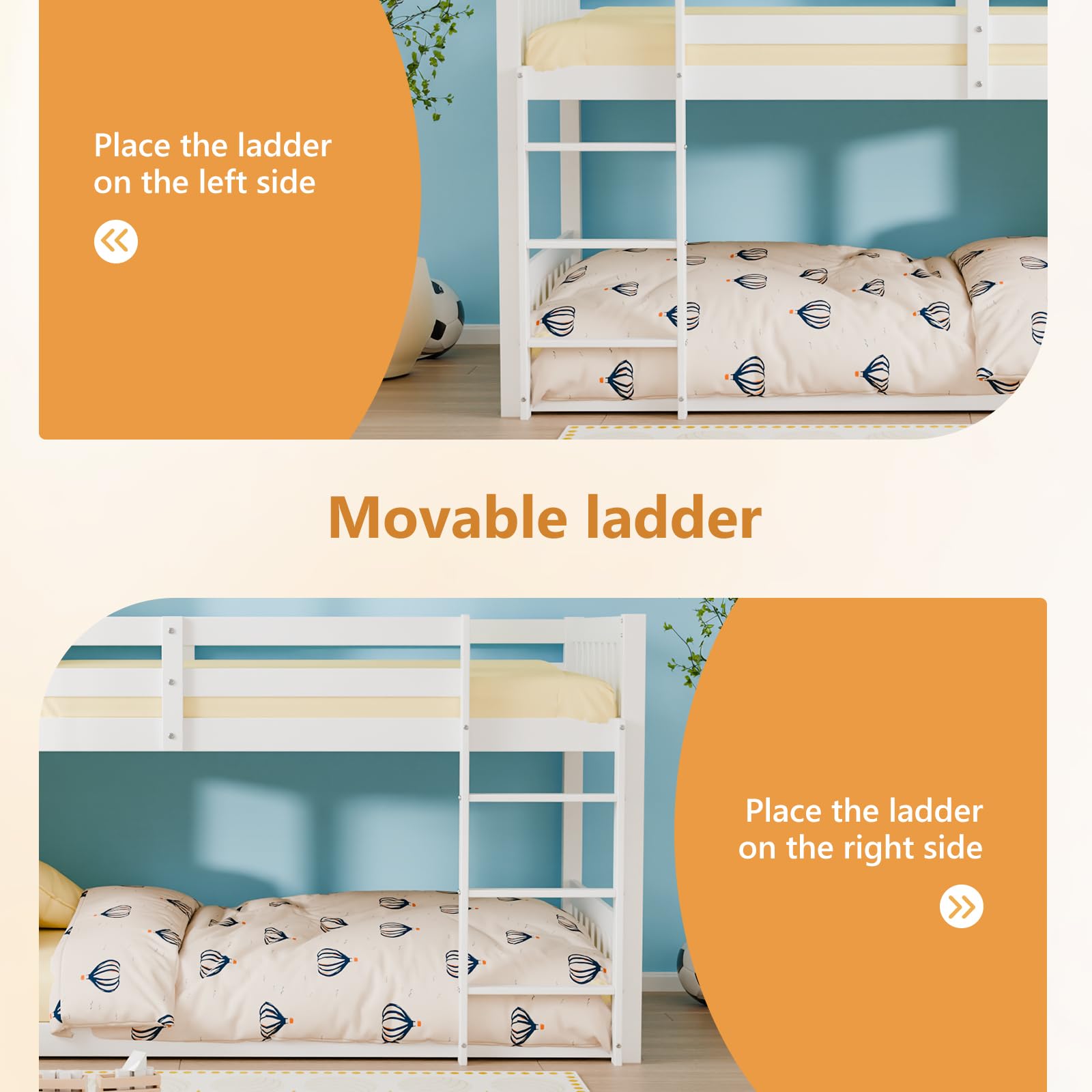 Twin Over Twin Bunk Bed with Guardrails and Ladder