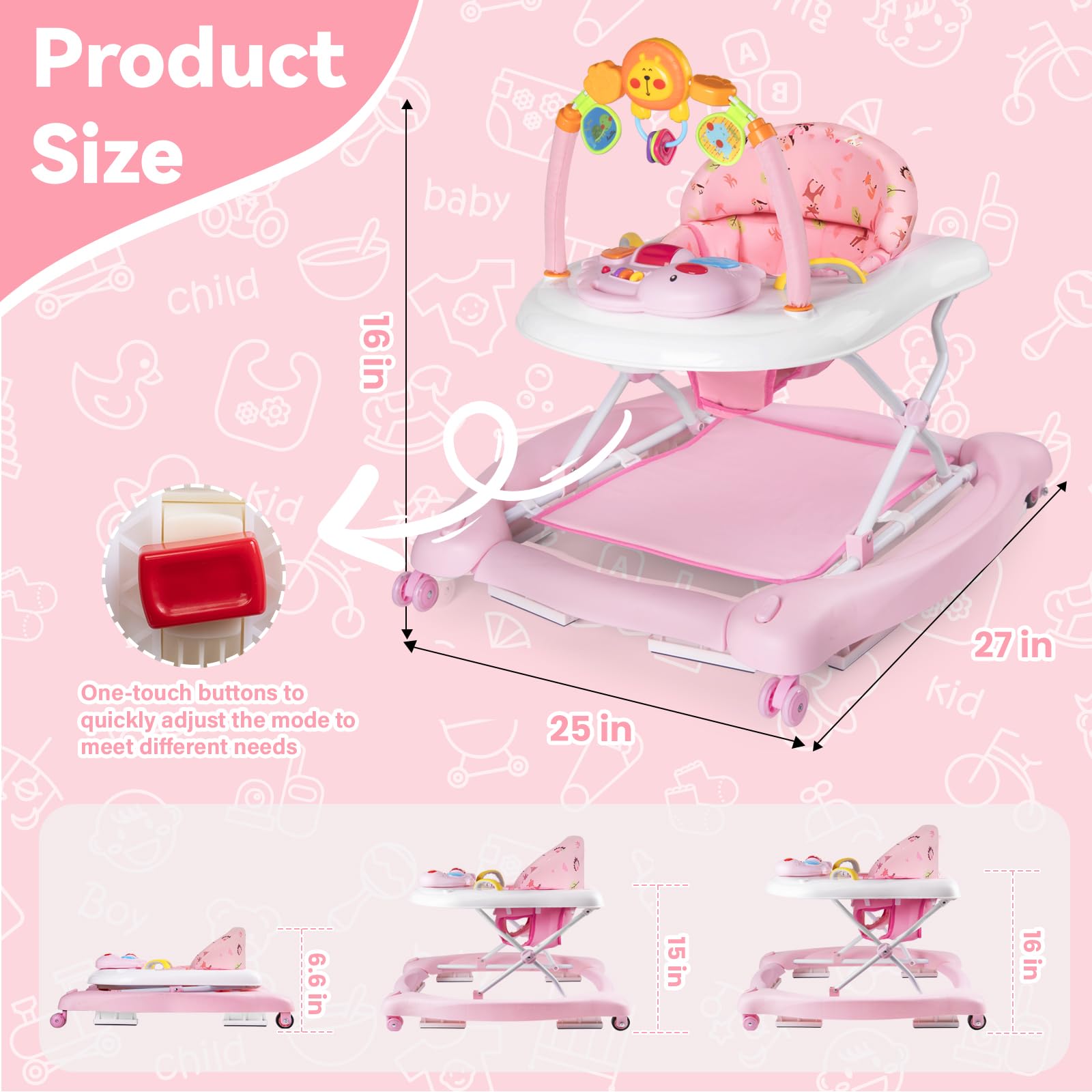 5-in-1 Baby Walker with Wheels and Activity Center
