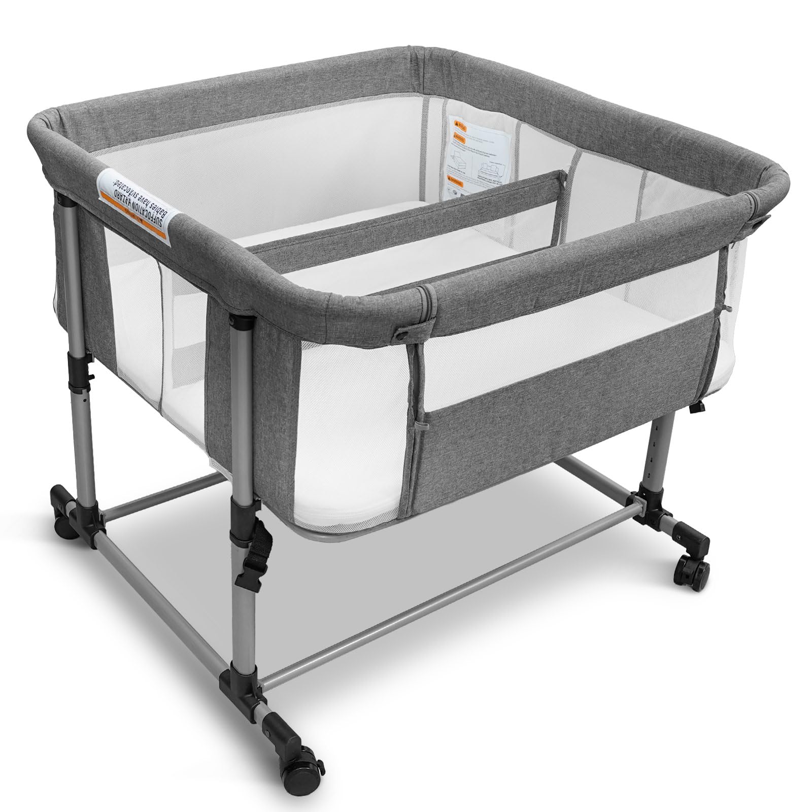 Twin Bassinet for Babies with Wheels and Adjustable Height