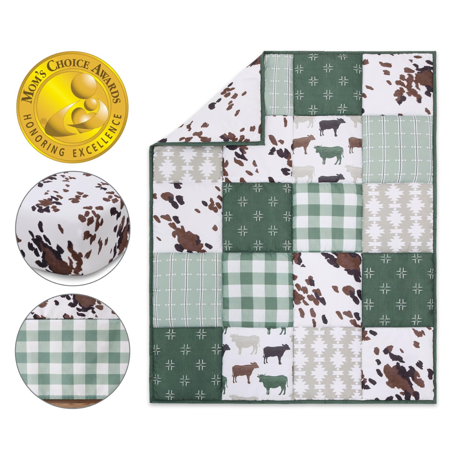 3-Piece Crib Bedding Set - Boho Farmhouse Cow Print