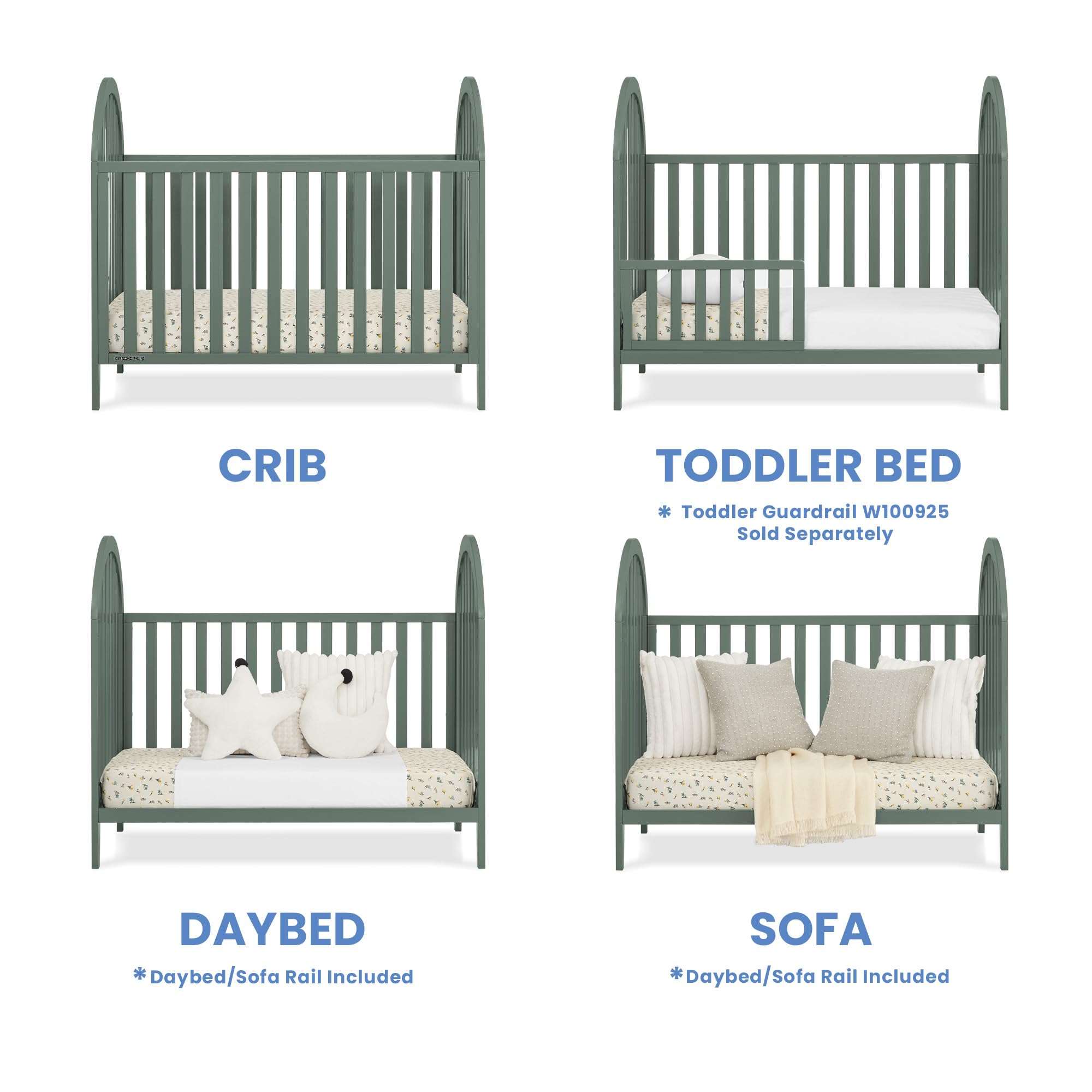 4-in-1 Convertible Crib with Adjustable Mattress Height
