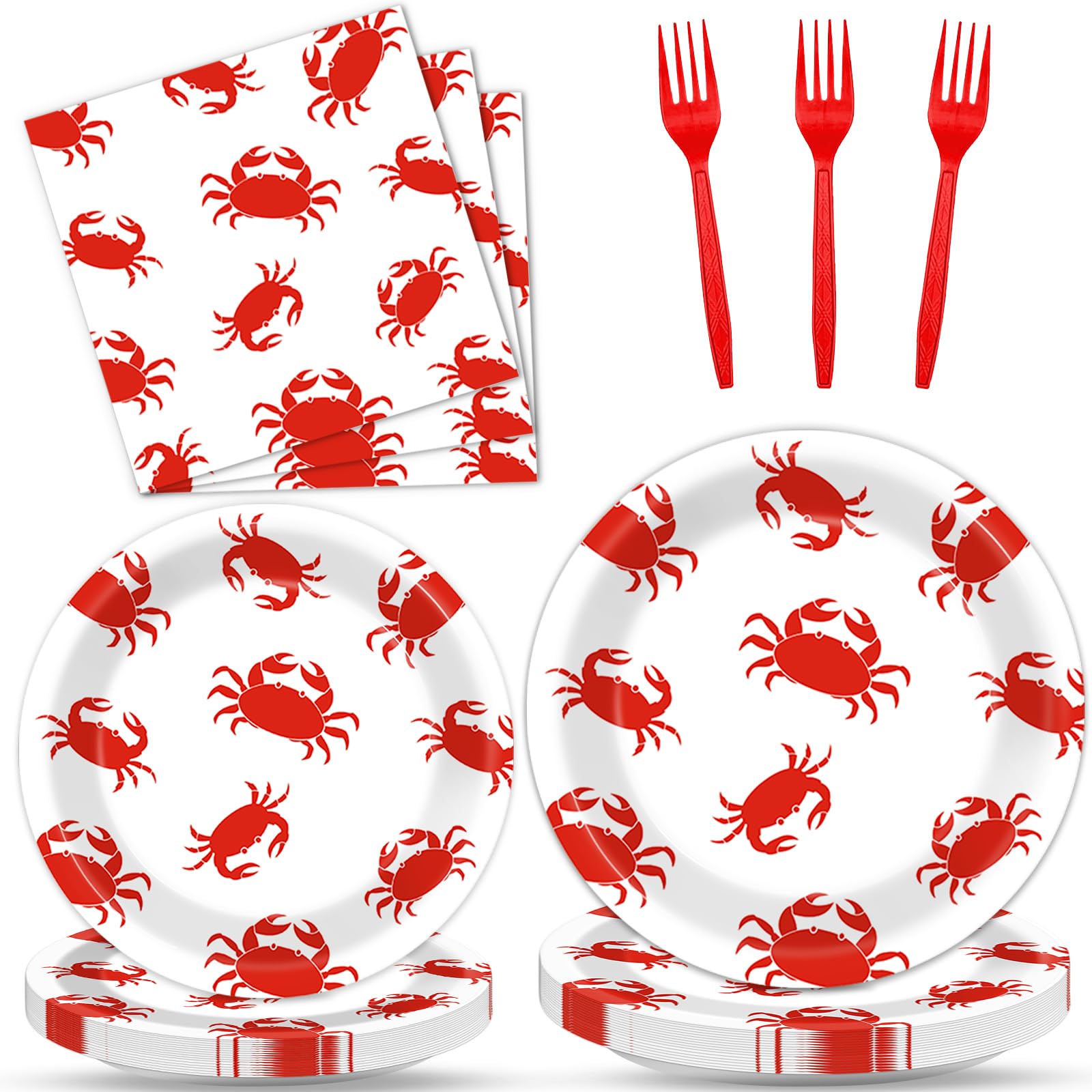 Crab Party Decoration Set - Paper Plate Napkin Fork Set