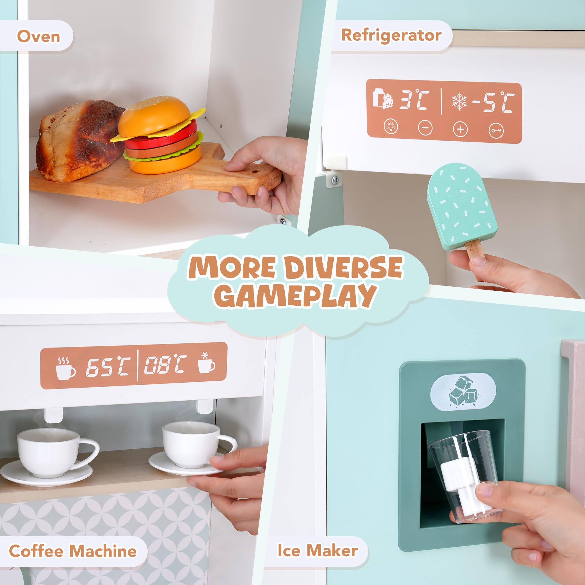 Wooden Play Kitchen Set for Kids Ages 3-8